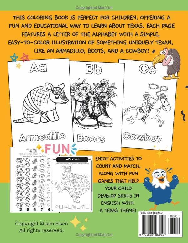 ABC Coloring Fun Texas: ABC list of simple words associated with Texas for ages 3 and up - Image 2