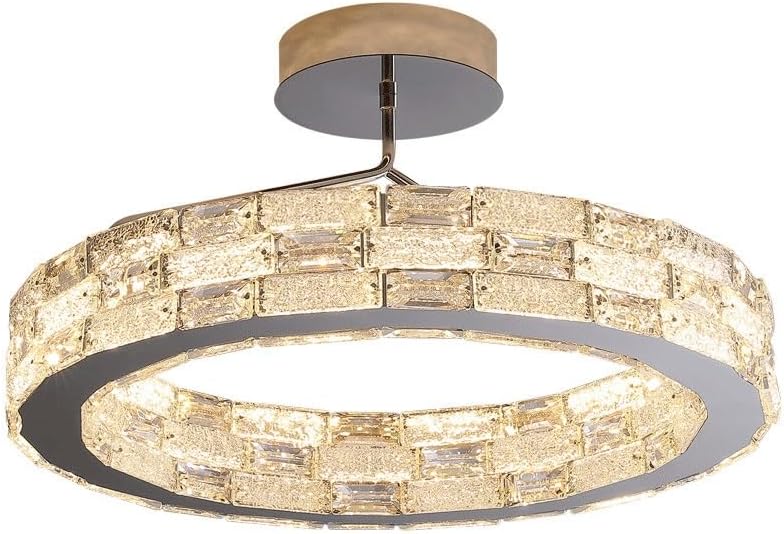 Modern Simplicity Italian Style Light Luxury Crystal Ceiling Lamps Modern Simple Round Transparent LED Three-Color Dimmable Close to Lights for Living Room Master Bedroom Hotel Meeting