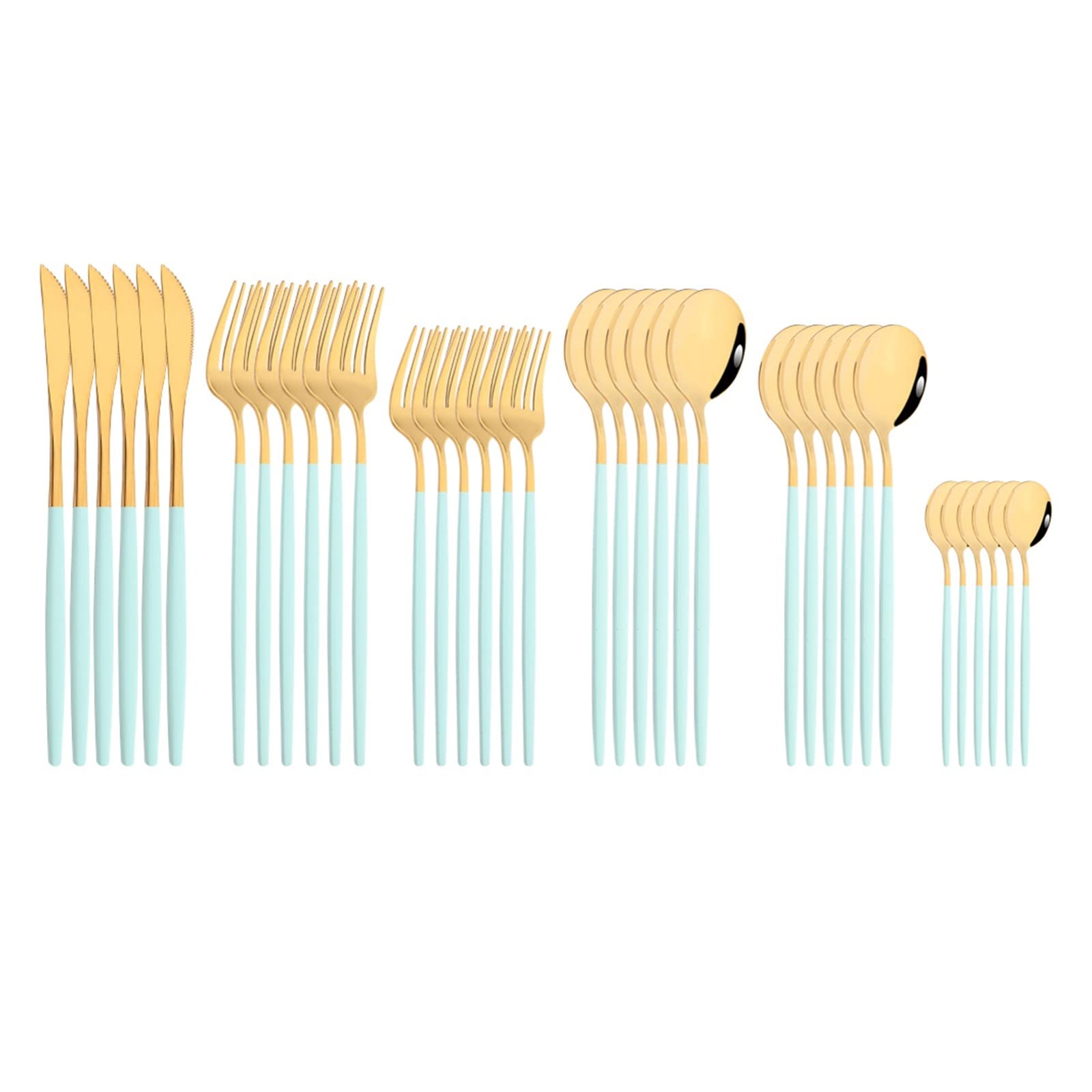 Rainbow 36Pcs Juego de Cubiertos Juego de vajilla Tenedor Cuchara Cubiertos Cubiertos de Acero Inoxidable Juego de vajilla de Cocina Leisurely (Color : Mint Gold)