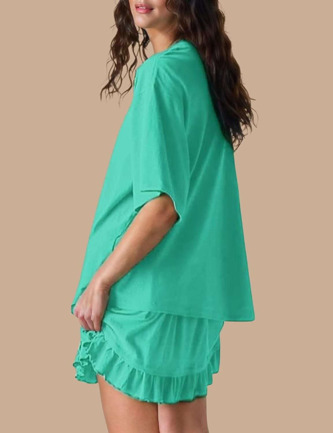 Esmeling Women Summer 2 Piece Skirt Sets Round Neck Short Sleeve Outfits Casual Tops and Pleated Skirts Sets - Image 2