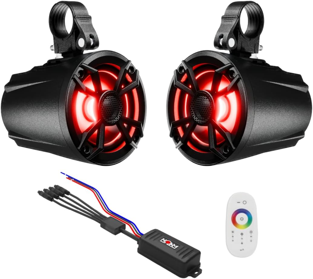 NOAM N5 - Pair of 5.25" UTV/Boat Marine Speakers with Passive Radiator - Now Including LED Light and MOUNTING Clamps at Sizes 1.5"-2.75"