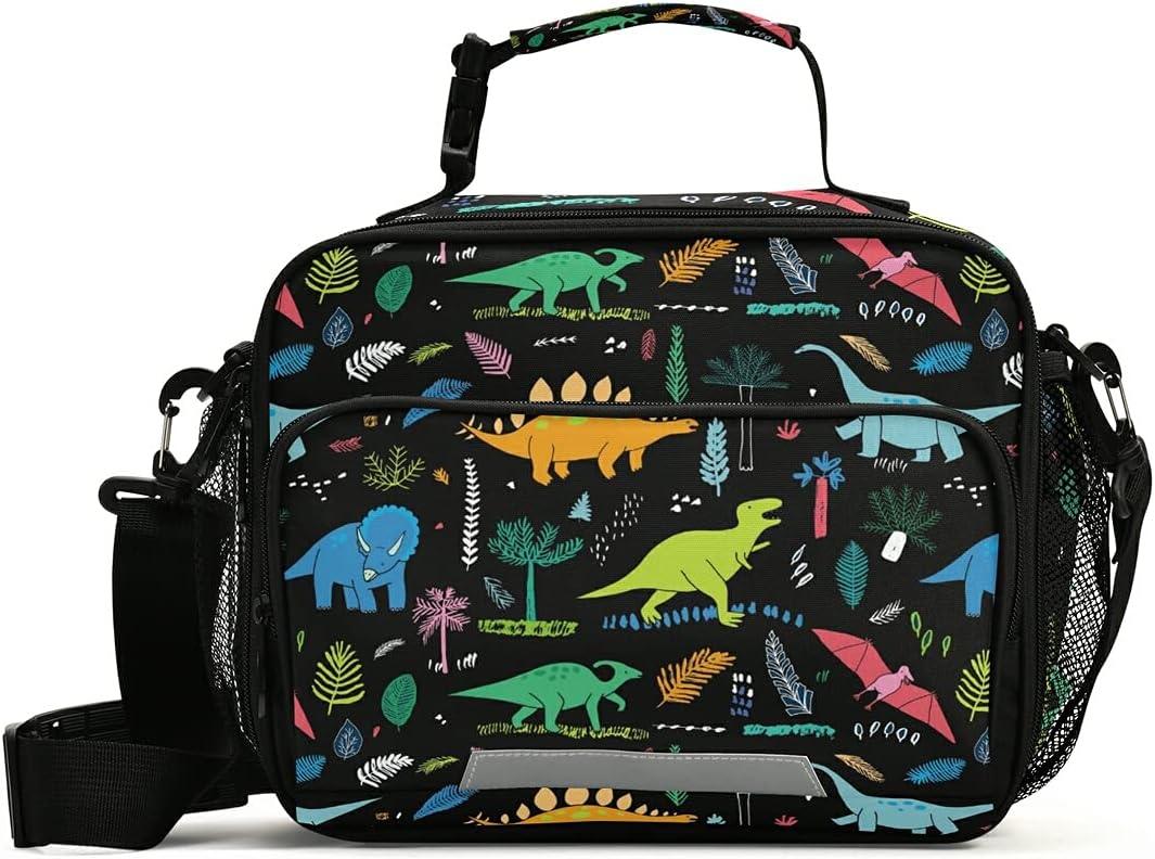 Dinosaurs Lunch Box for Boys, School Kids Lunch Bag Insulated Tote Bag with Adjustable Shoulder Strap Picnic Box Lunch Bag for Teens Snacks Cooler Tote