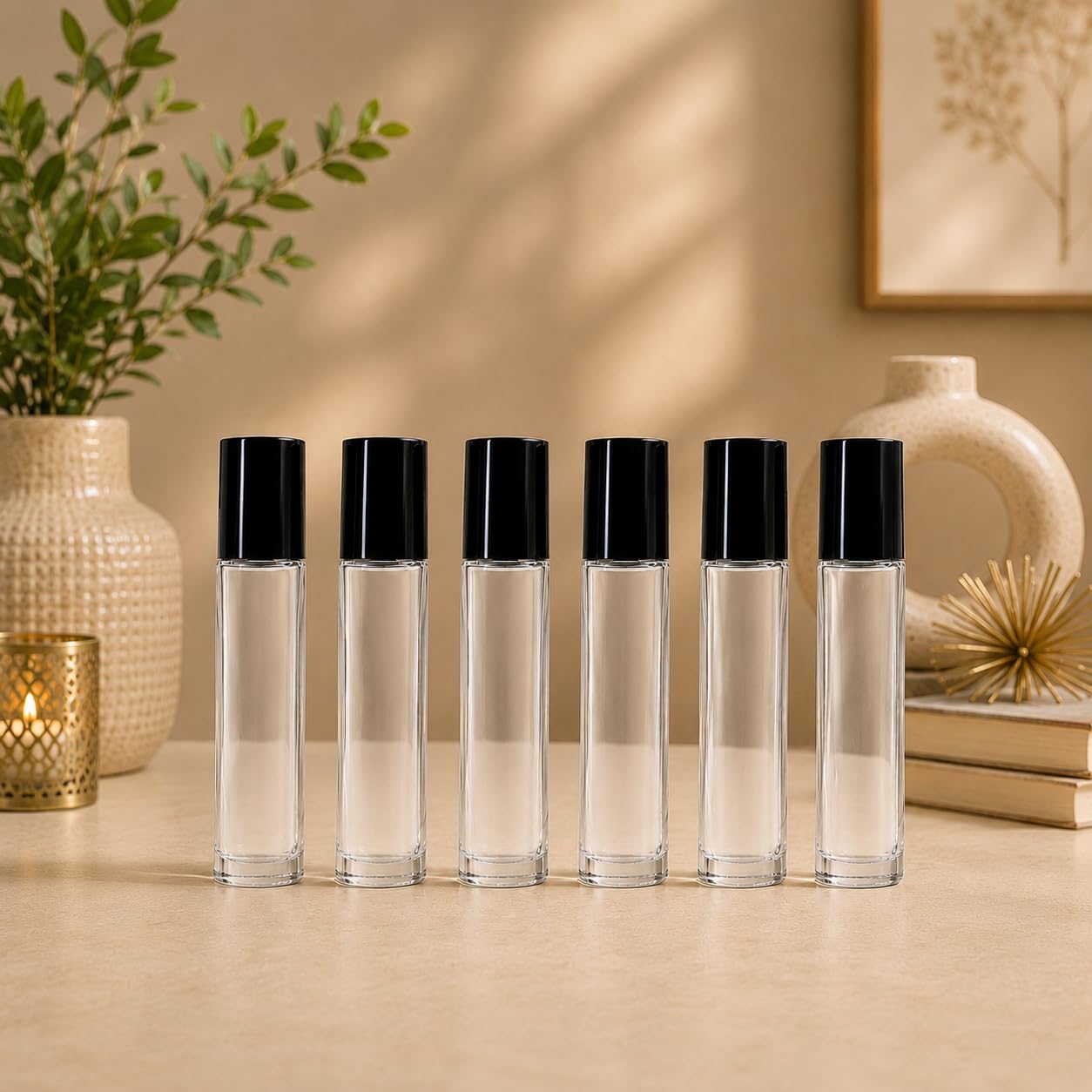 Empty 10 ml Glass Roll On Bottles with Black Cap for Aromatherapy, 6 Pack | roll on bottles, roller bottle for essential oils, perfume roller on, travel perfume bottle, lip gloss container-image-29