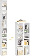 WOLTU Cube Shelves, Tall and Narrow Bookcase with 10 Compartments, Column Bookcase, Capacity 160 kg, CD Holder, DVD Stand, Vertical Shelf, White, SK063ws