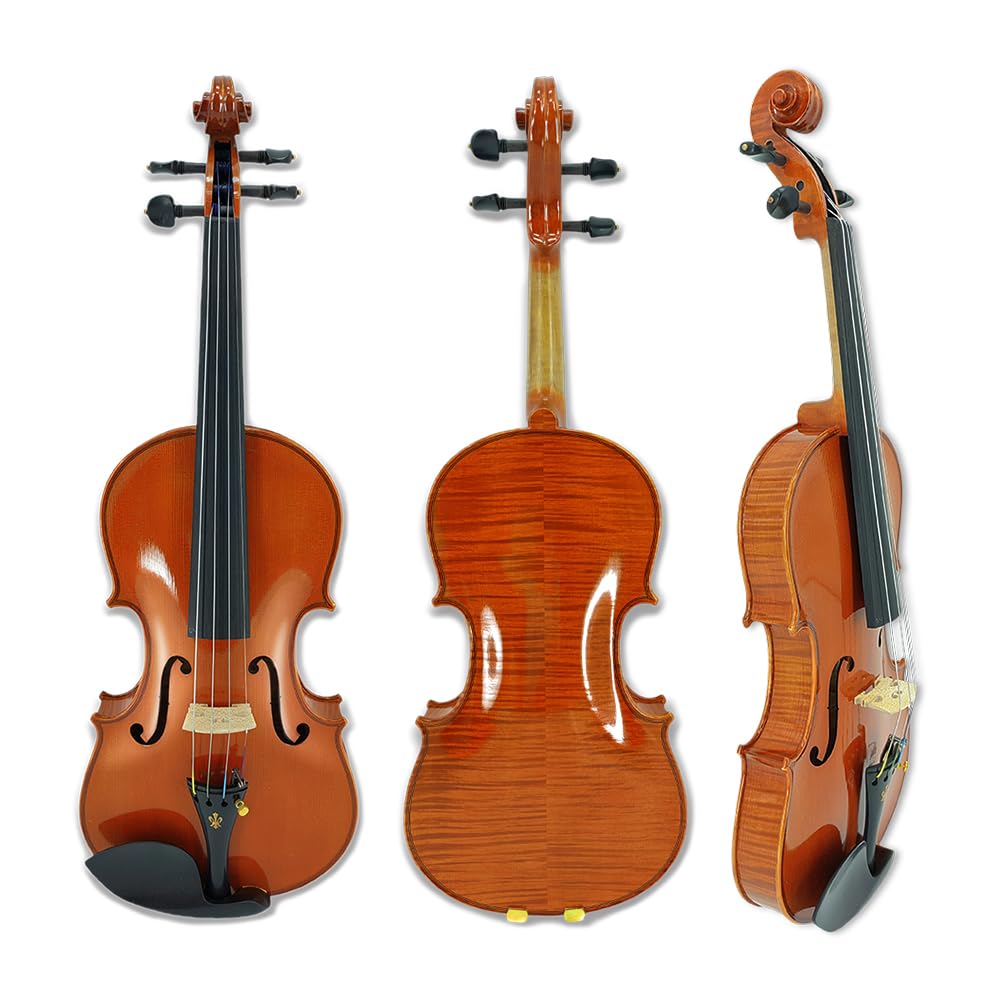 Kit violino 4/4 a 4 corde di fascia alta fatto a mano in acero posteriore e laterale, in legno di abete rosso, tastiera in ebano con custodia e archetto in legno di Brasile (intarsio floreale