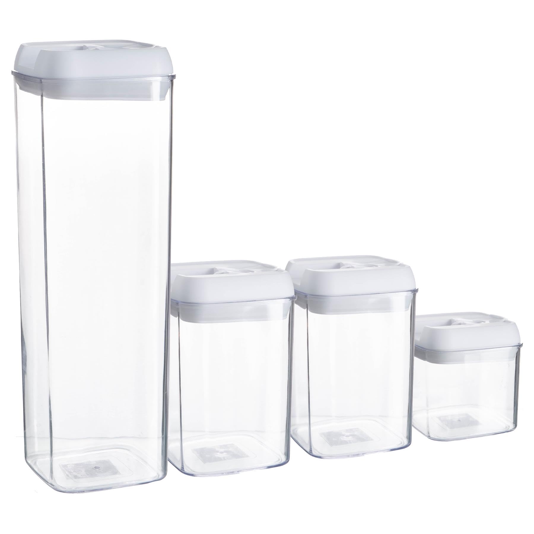 Argon Table Food Storage Containers with Airtight Flip Lock Lids - 4-Piece - White - Plastic Storage Tubs Tupperware Pantry Food Organiser for Cereal, Oats, Sugar, Coffee, Biscuits, Tea