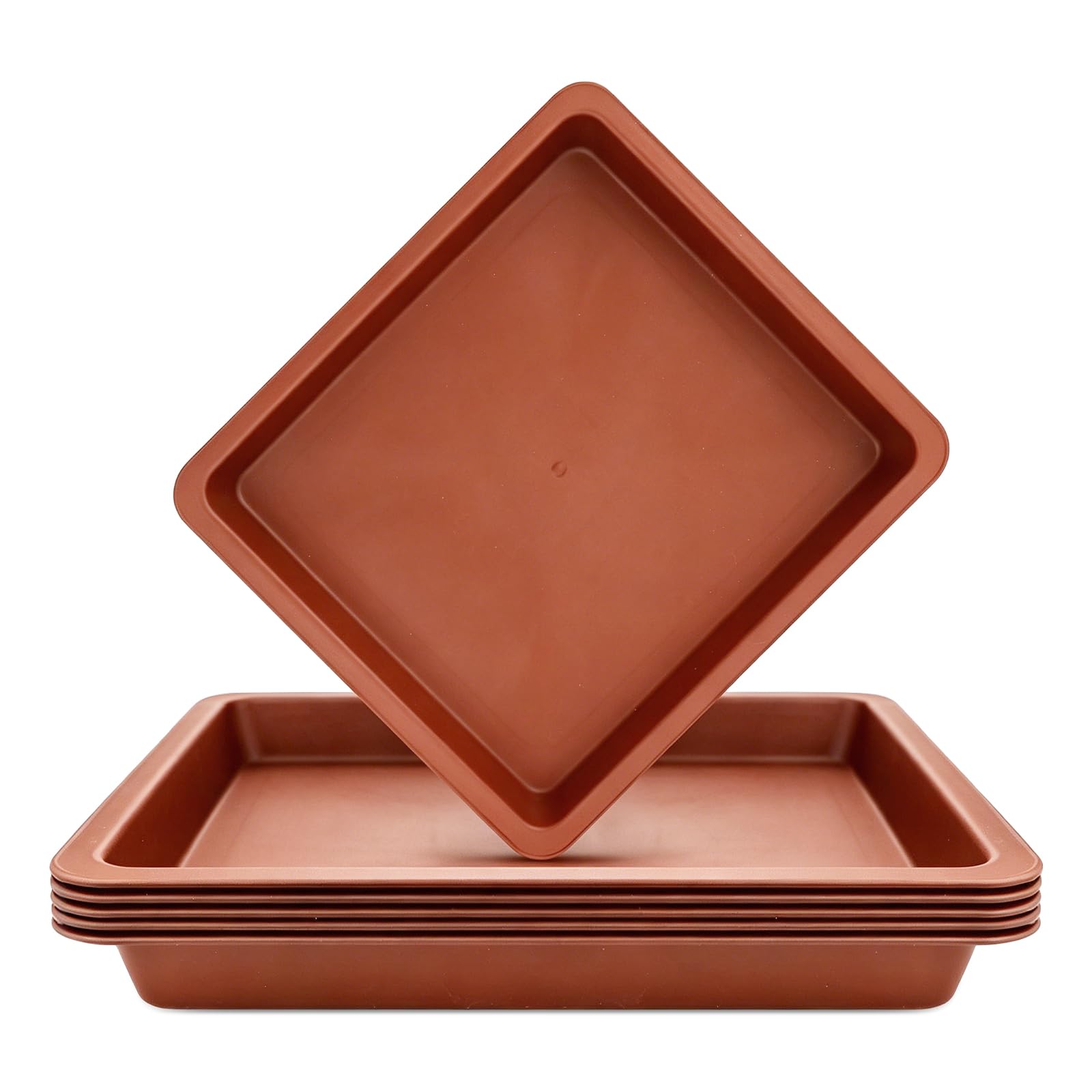 LIKOSO 5 Pcs Square Plant Saucer, Heavy Duty Brick Red Plastic Plant Drip Trays for Indoor Outdoor Garden Flower Plants - 24 CM