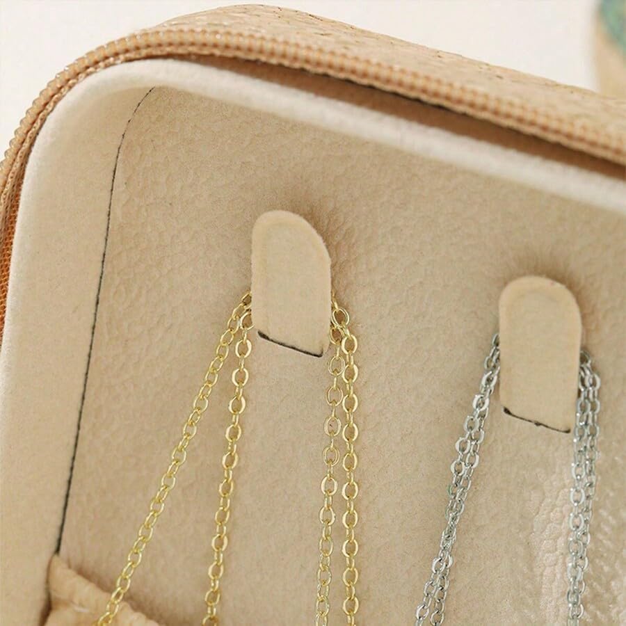 Miniatura 4 de 1 caja de almacenamiento de joyería de estilo vintage, estuche de cuero con cremallera de viaje para aretes, collares, anillos, organizador retro