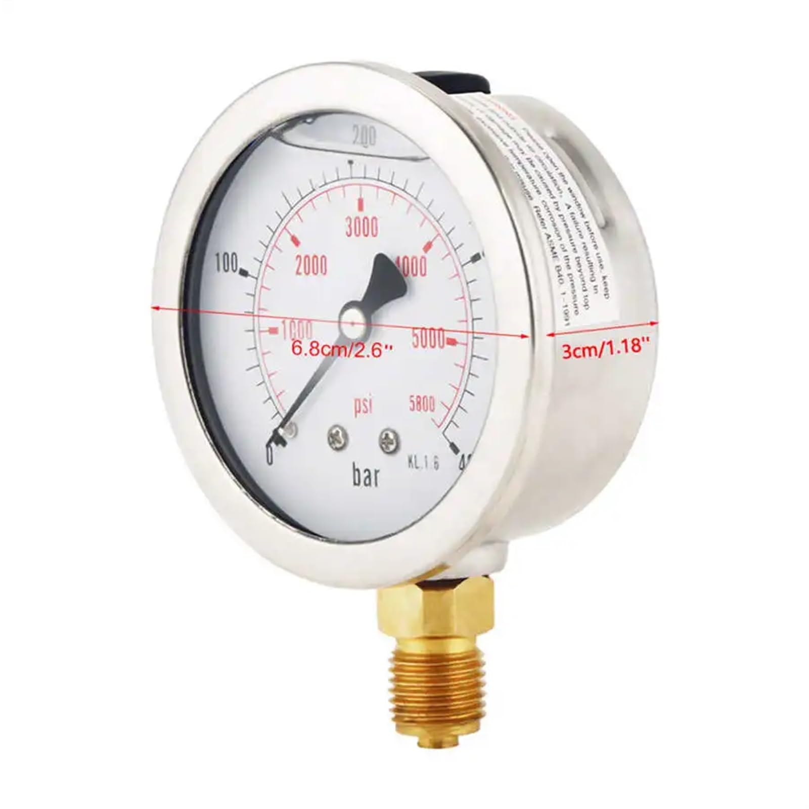 Manómetro hidráulico de 0-400 Bar y 0-5800 PSI, G1/4, Esfera de 68 mm, Herramientas de medición