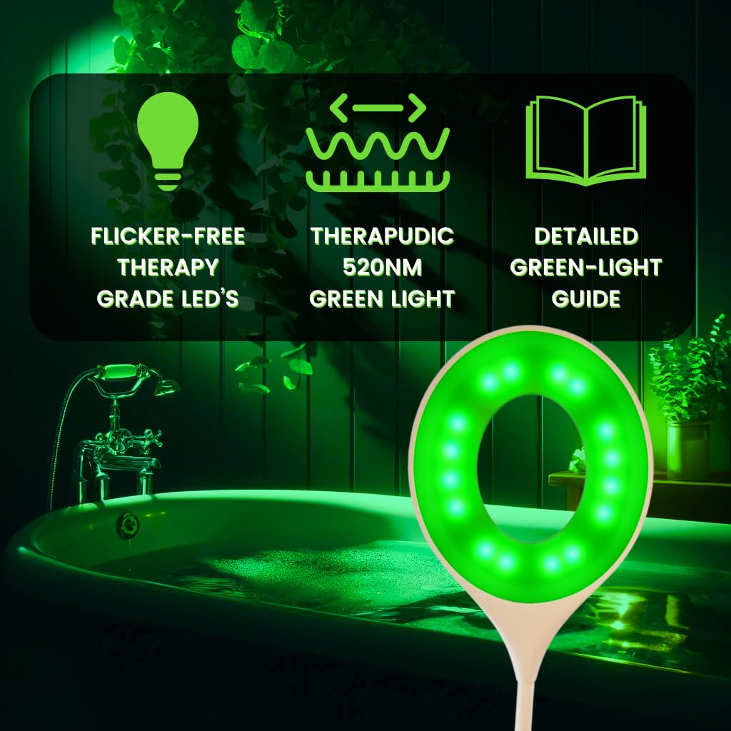 Terapia de luz verde para aliviar la migraña, la ansiedad y el insomnio, lámpara de escritorio inalámbrica de 16 pulgadas, doble blanco y LED de 520 nm con brillo ajustable, recargable por USB y ayuda