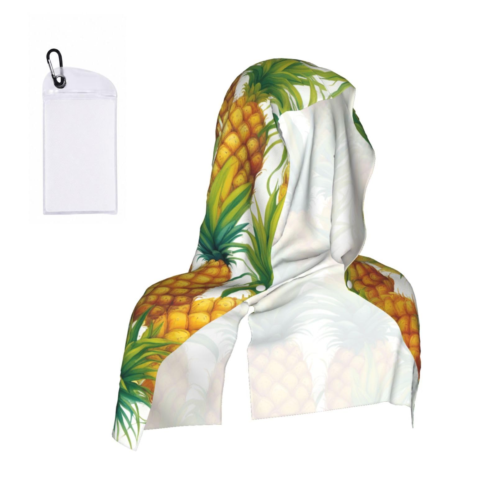 DUWAA Exotic Tropical Pineapples Print Reusable Hoodie Cooling Neck Wrap, Hot Weather Outdoor Sports Workout Head Towel For Stay Chill