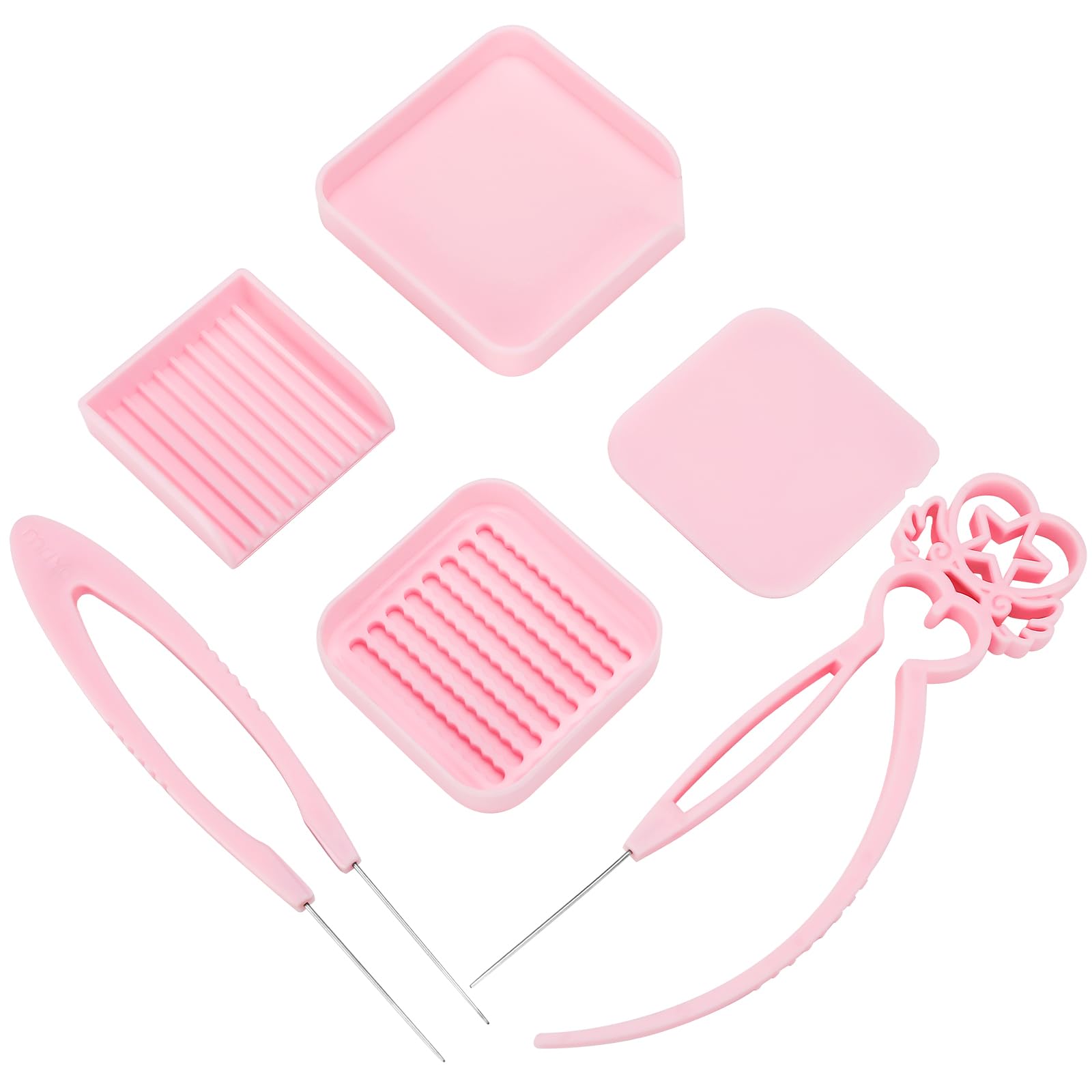 MUNORIAY 6 Pcs 2.6mm Fuse Bead Picking Tray Kit, Perler Bead Single/Double Needle Tweezer & Aligner Tray Kit, Efficient Iron Bead Sorting Tool with Effortless Bead Recovery for Experienced Enthusiasts