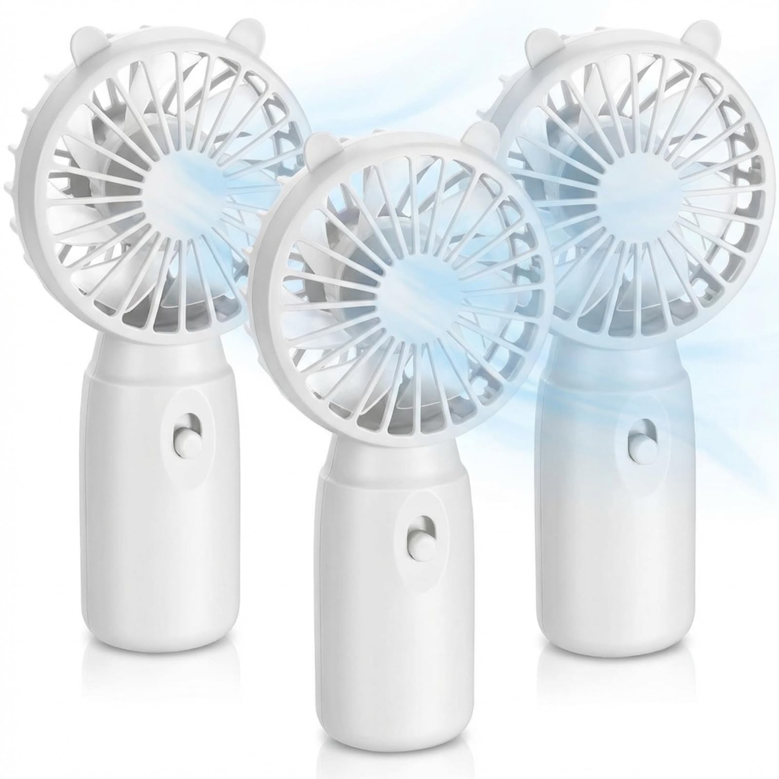 Herdear 3 Pcs Mini Portable Handheld Fan 2 AA Battery Operated Cute Lightweight Hand Held Desk Fan for Travel Camping Beach Summer Gift Birthday Party Favors, Battery Not Included (White)