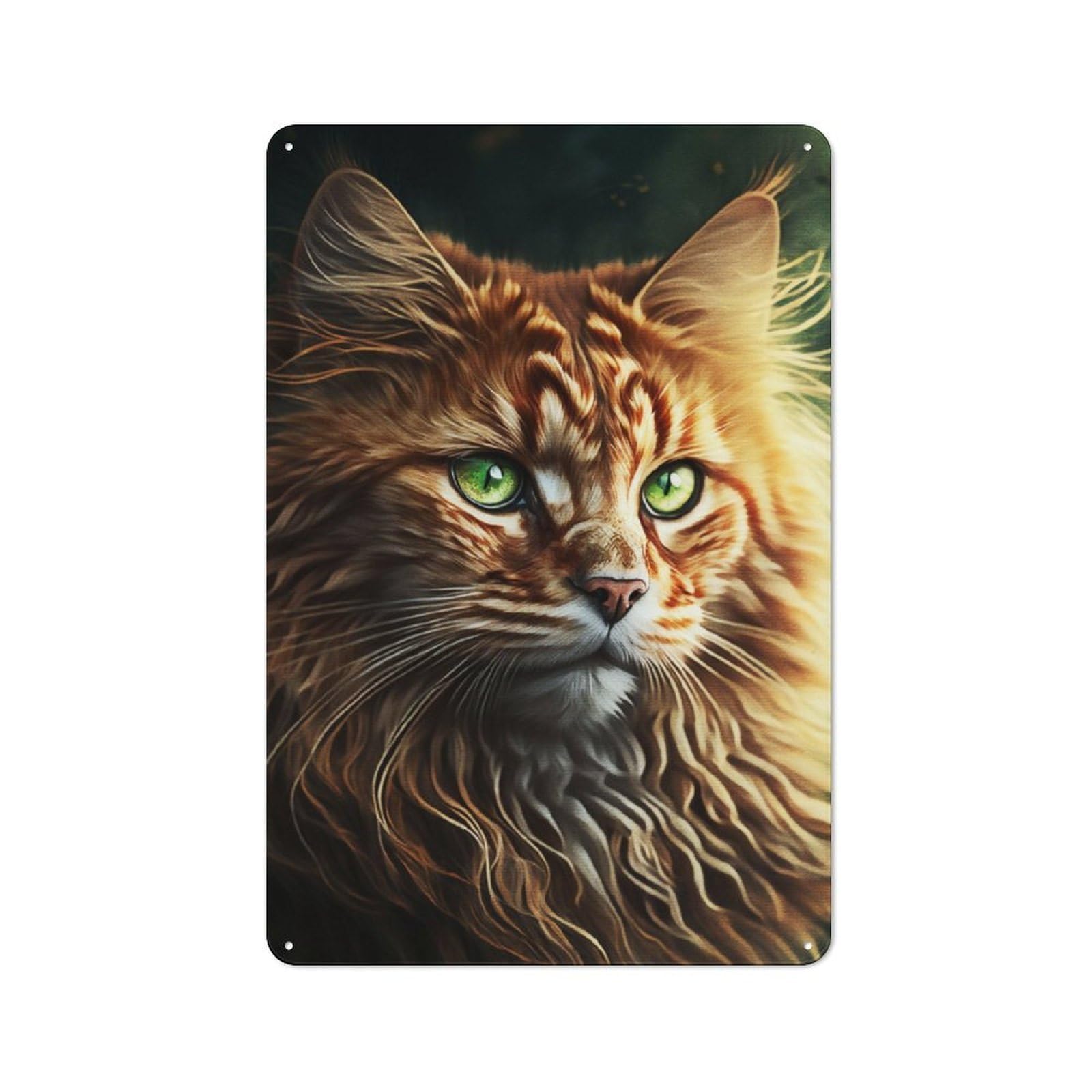 Junmoney Forest Cat Portrait For Lounge Or Reading Corner, Rustic Tin Sign 30X20cm, For An Autumn Update To Lounge And Reading Corner