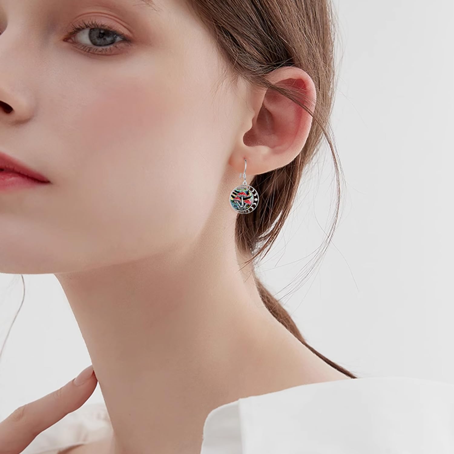 Moon Mushroom Earrings for Women,925 Sterling Silver Magical Red Mushroom Dangle Moon Phase Earrings,Anniversary Birthday Gifts for Women Teen Mom - Image 6