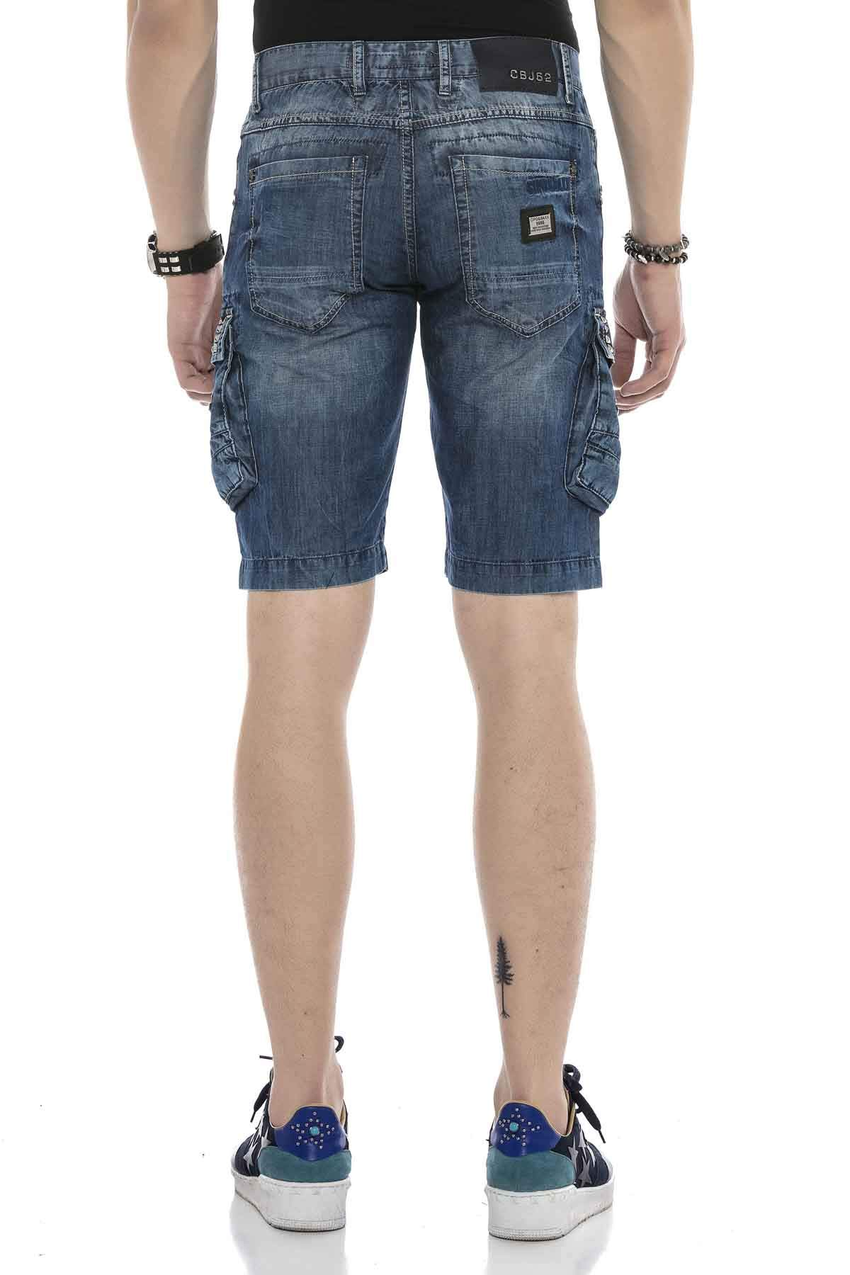 Cipo & Baxx Herren Jeans-Shorts Denim Freizeithose Kurze Hose Reißverschluss Kunstleder Bermuda CK259