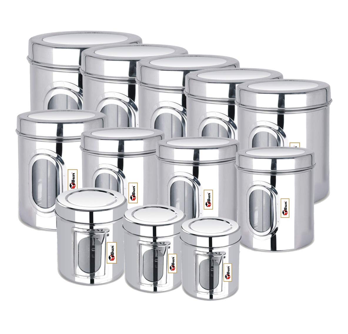 Ebun Heavy Gauge See Through Stainless Steel Containers for Kitchen | Steel Dabba Set for Kitchen | Steel Container with Lid | Capacity 200 Gms to 6 kgs Steel Container for Kitchen Storage | Set of 12 (B07ZTBZGLL) Amazon Price History, Amazon Price Tracker