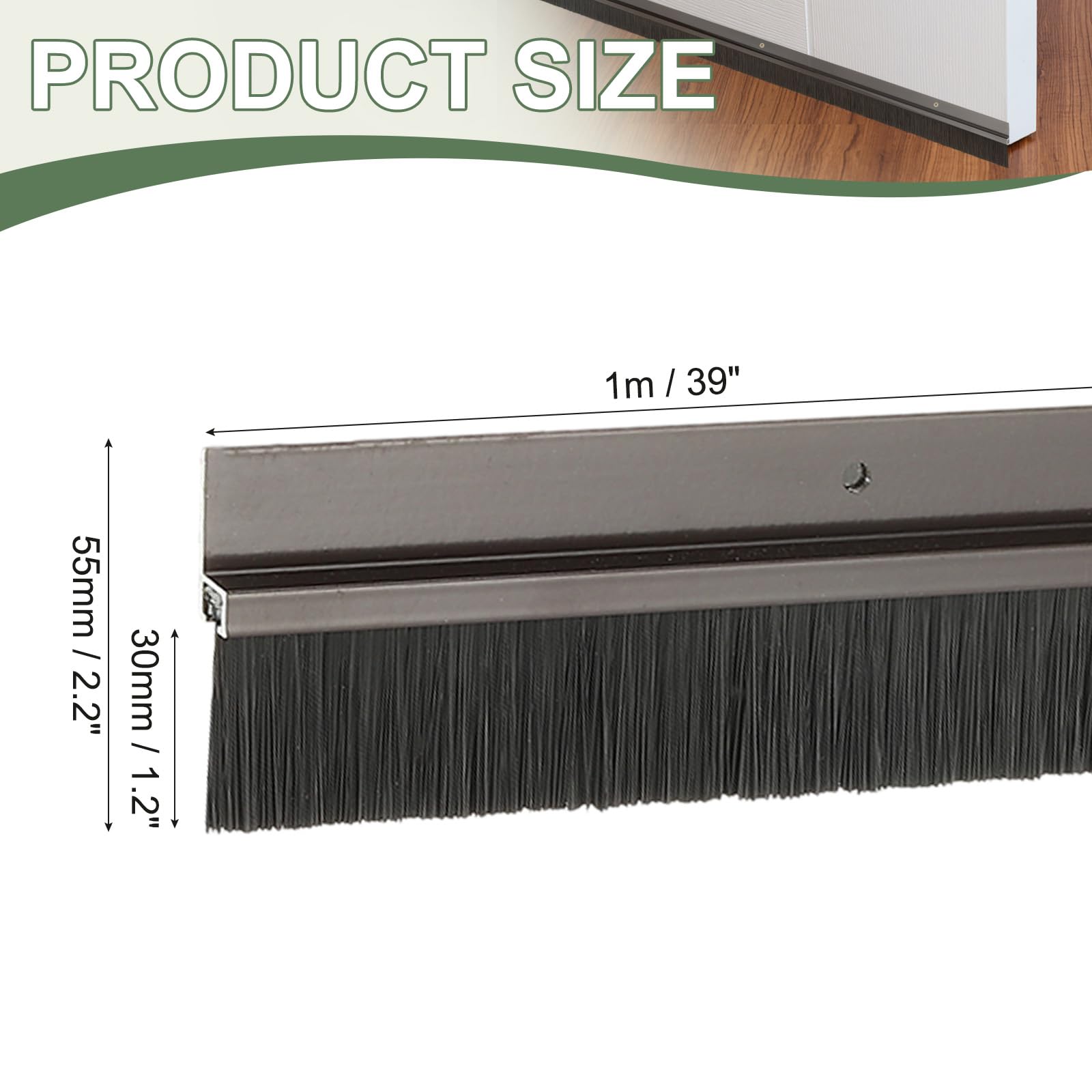 YELARXI Door Sweep Aluminum Alloy Brush Sweeps, 1.2 Inch Black PP Brush 39"L x 2.2"W Fit for Gaps of Door Bottom - Image 2