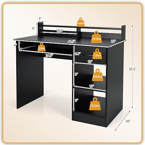 Miniatura 3 de GOFLAME Escritorio para computadora, escritorio de oficina en casa con cajones grandes, gabinete, bandeja para teclado, estantes abiertos ajustables
