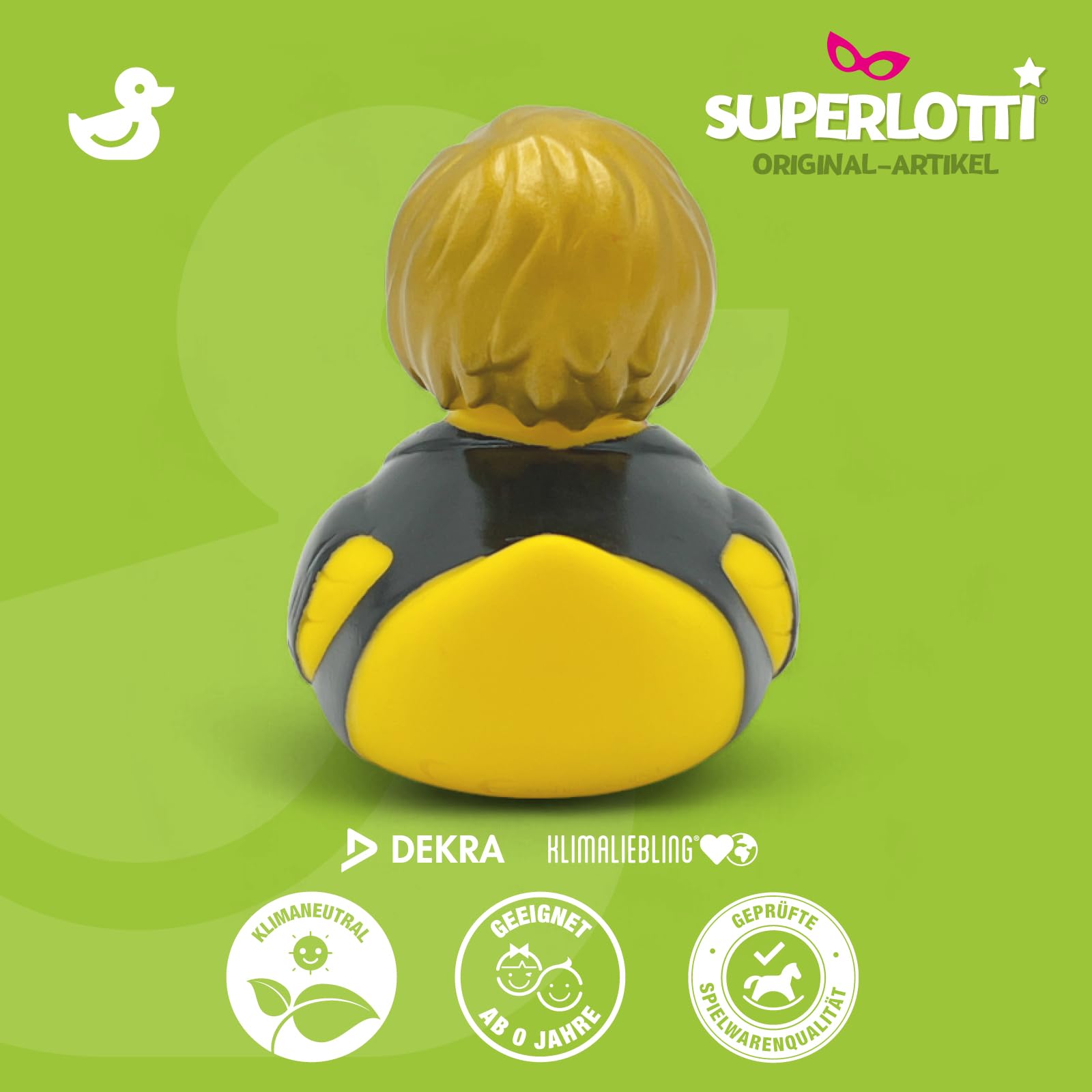 SUPERLOTTI Squeaky duck groom Jens, an original bath duck, quality brand for children, Yellow / Black, ca. 8 cm - Image 4