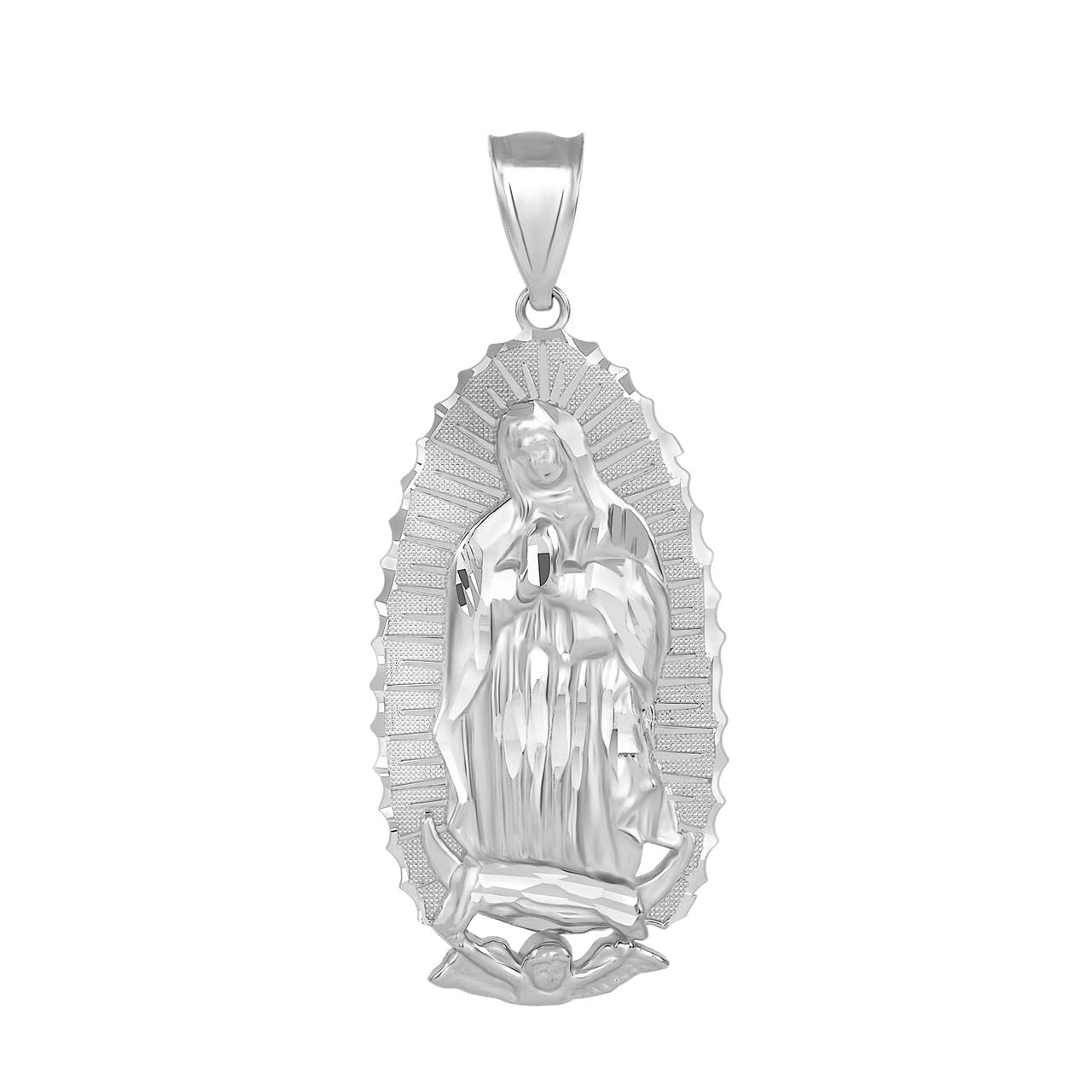 .925 Sterling Silver or Gold 1-1/5" Our Lady of Guadalupe Immaculate Conception Catholic Pendant - Choice of Metal Type, Color, and Fineness