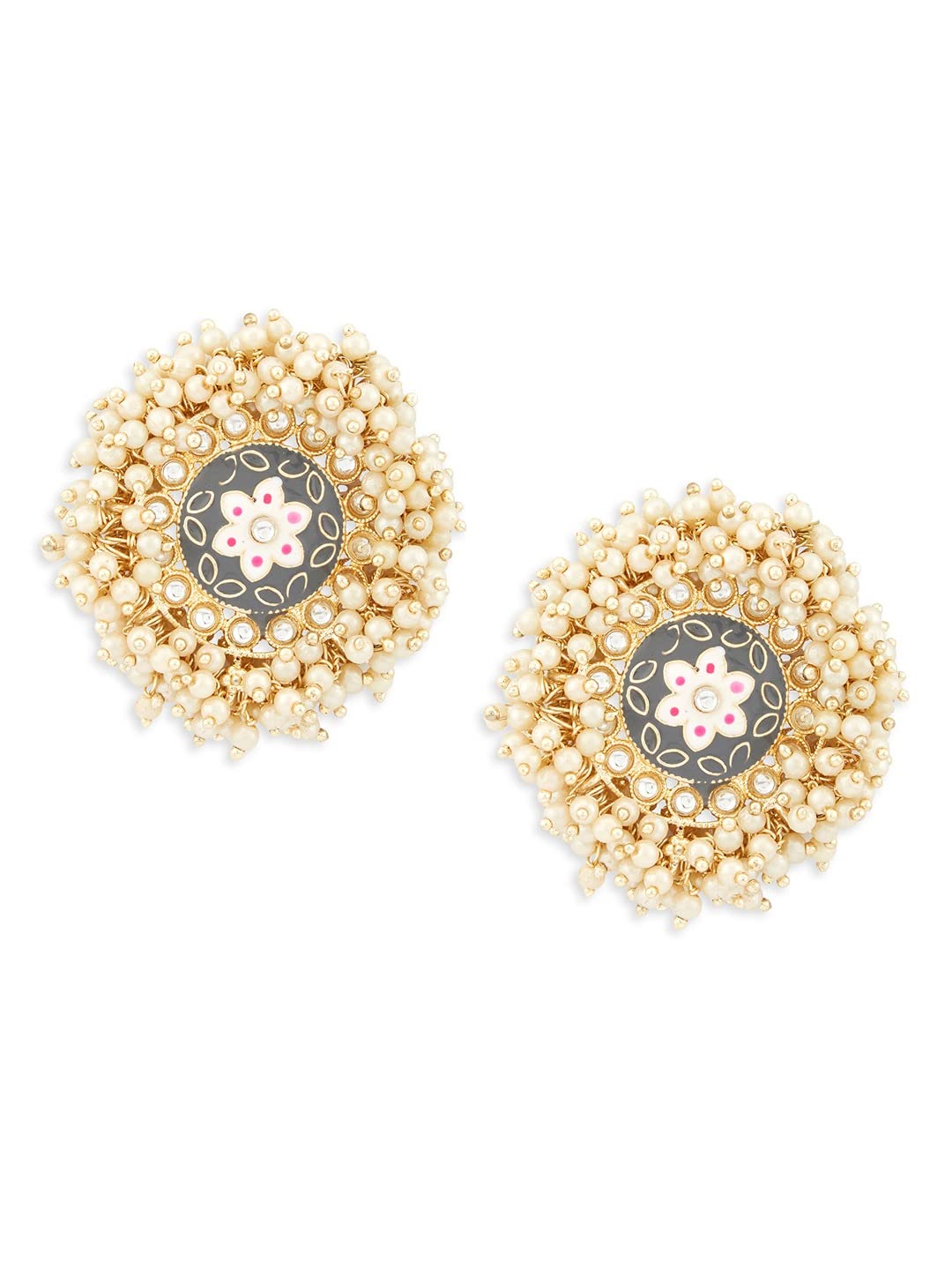 Zaveri Pearls Grey & Pink Meenakari Circular Cluster Pearl Ethnic Stud Earring For Women-ZPFK15171 (B0BJFDRDY9) Amazon Price History, Amazon Price Tracker