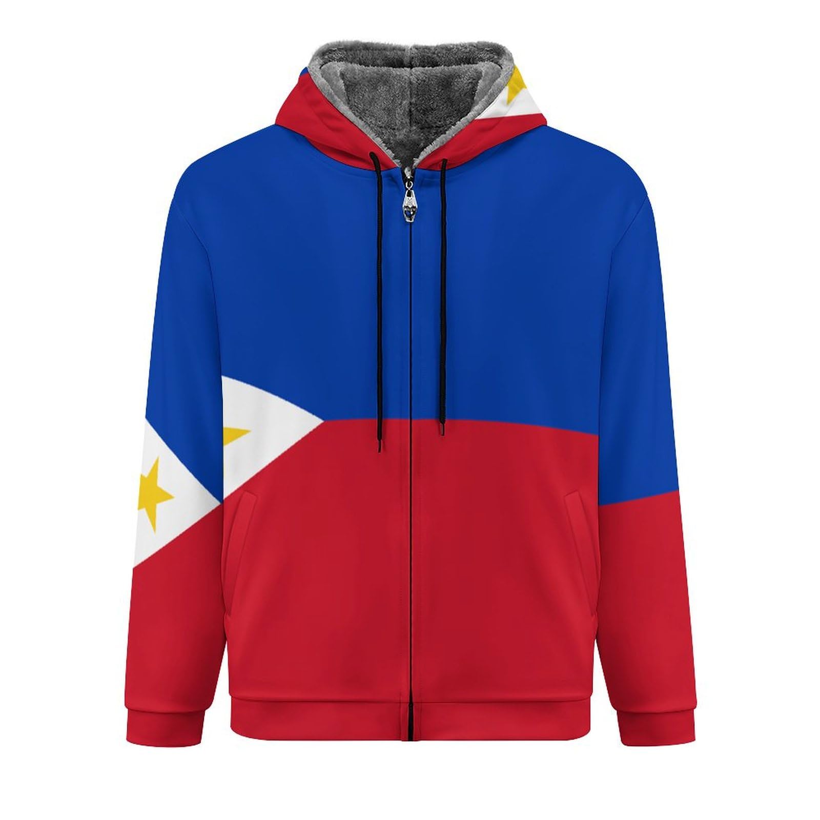 Thick Fleece Hoodie For Men - Autumn Winter Zipper Hoodies, Philippines Flag Print, Long Sleeve Cardigan Jackets Sweatshirts