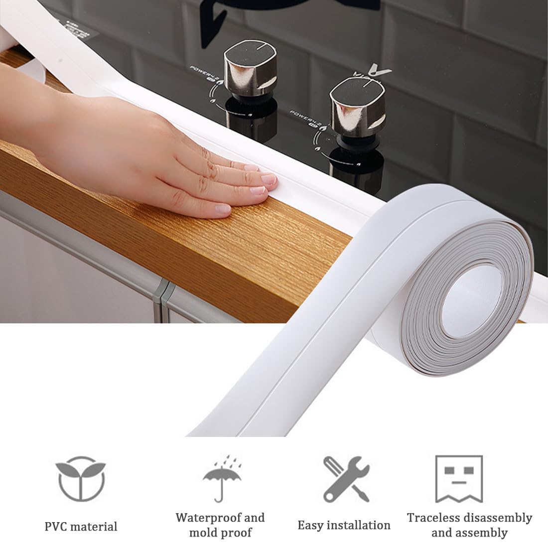 3 Rotoli Nastro Sigillante Autoadesivo - Impermeabile, Per Vasca, Toilette, Cucina, 3.8cm X 3.2m - Foto 8