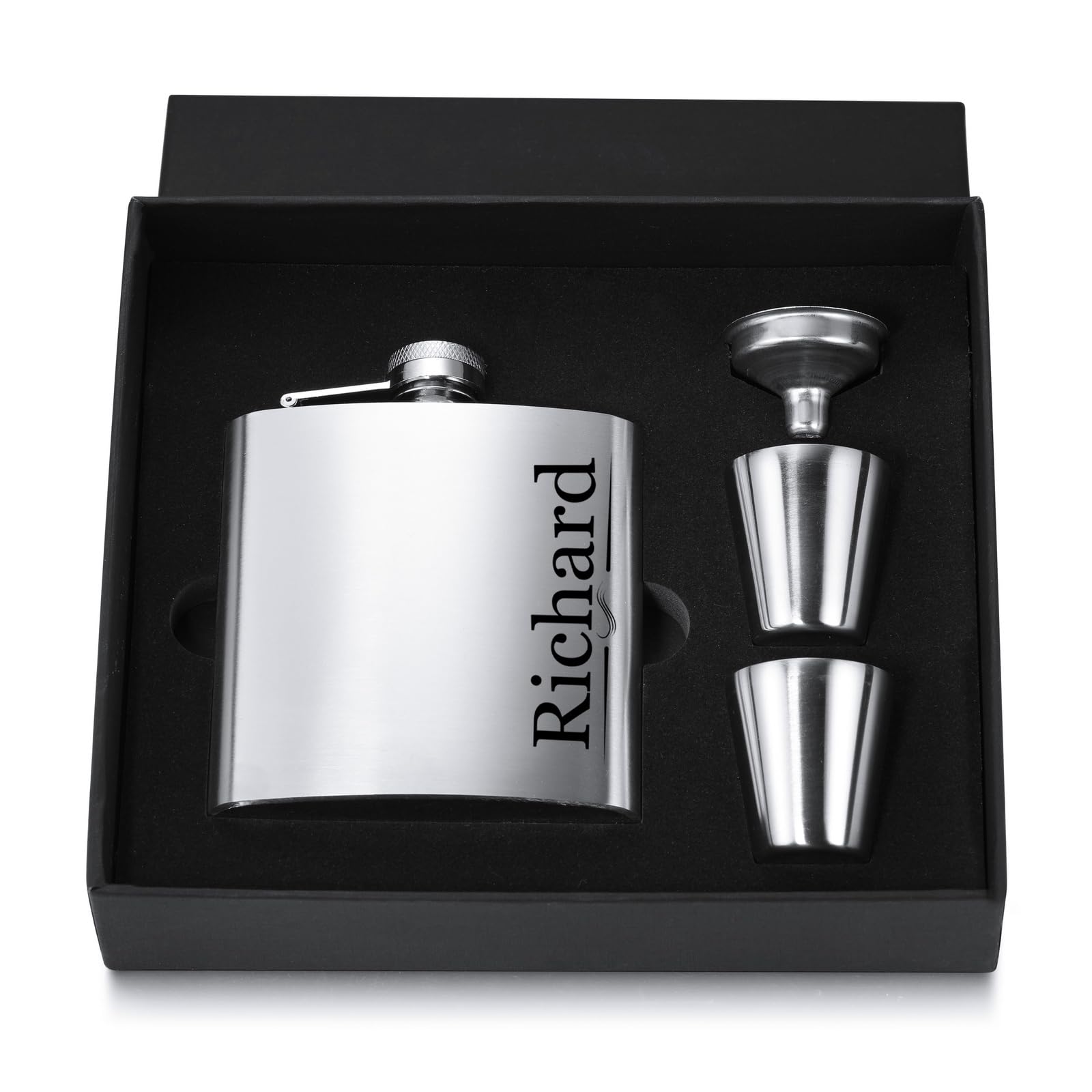 INBLUE Personalized Engraved Text/Names 6/8oz Stainless Steel Hip Flask Set with Shot Glasses Funnel for Best Man Customized Groomsmen Wedding Gifts for Bachelor Party Favors - B2 & Gift Box