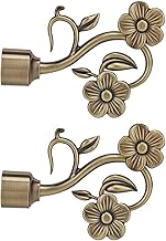 Arena Semi Sheer Curtain Bracket Set, 1 Inch Parda Rod Holder Flower Style, Curtain Finials With Antique Finish, Curtain Rod Holder Set For Doors & Windows, Zinc Curtain Rod Knobs 2 Pcs Set,Brown