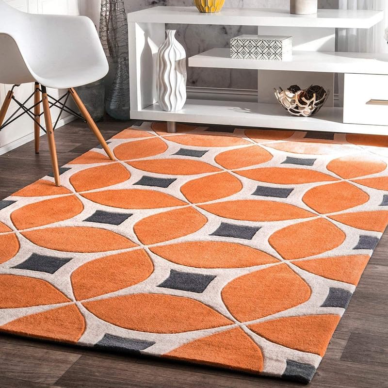Image of Embossed Carved Handmade Export Quality Tuffted Pure Woollen Thick Geometrical with 1.5 inch inch Thickness 4 x 6 feet (120X180 cm) Multi Rust DR