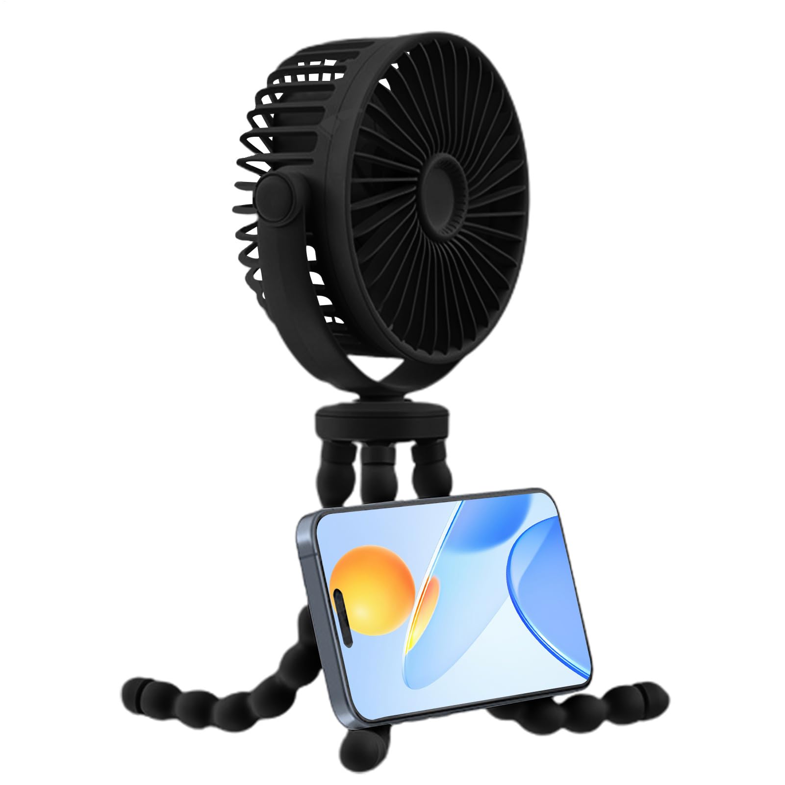 Tragbarer Kinderwagen-Ventilator – Tragbarer Kinderwagen-Ventilator mit 3 Geschwindigkeiten und Nachtlicht, 360° drehbarer Mini-Handheld- , USB-wiederaufladbarer Mini-Ventilator für Kinderwagen