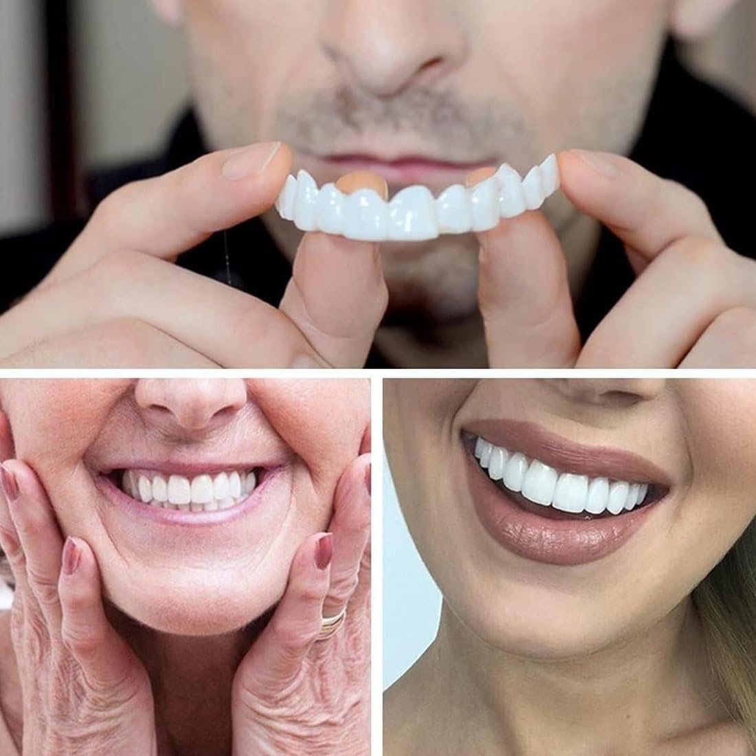 2 Pair Superiore Inferiore Denti,Faccette Denti Cosmetici,Superiore Inferiore Denti Cosmetici,Denti Temporanee,Cosmetici Copertina Orale Sbiancamento Dentale per Uomini e Donne