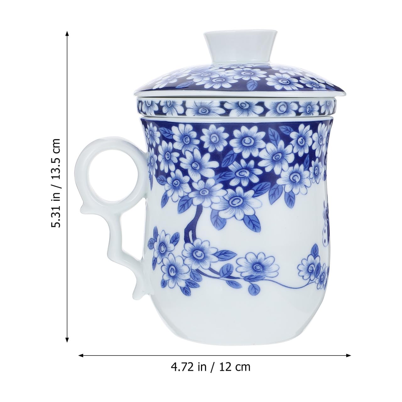 Tasse à Thé en Porcelaine Chinoise Bleue 1 Pièce en Céramique | Couvercle Filtrant Inclus, Surface Lisse, Poignée Anti-brûlure, Usage Bureau