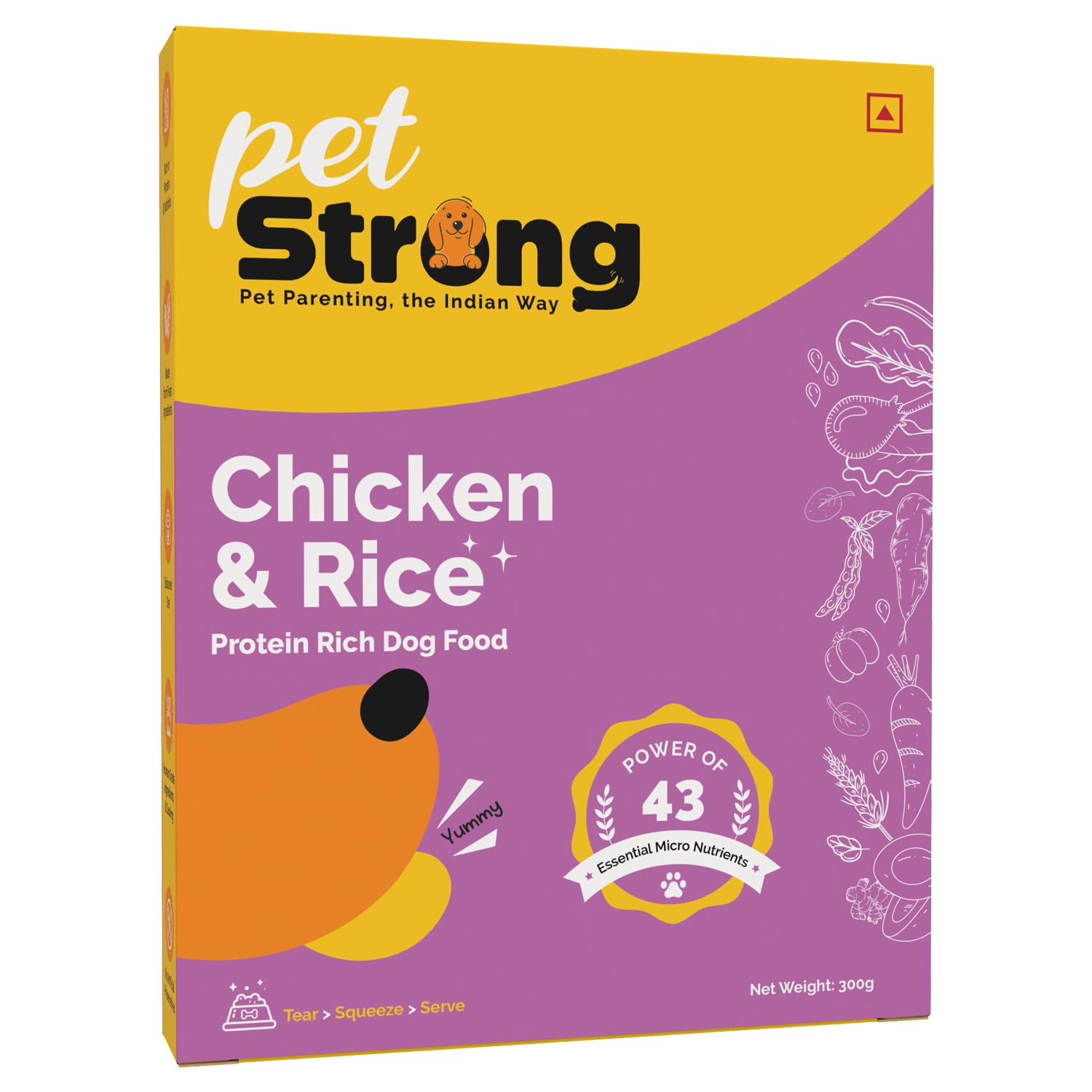 PetStrong Chicken and Rice Dog Fresh Food 300g(Pack of 1) in Gravy for Adult Dog and Puppy, All Breeds, High Protein, 43 Essential Nutrients, Omega 6 & 3