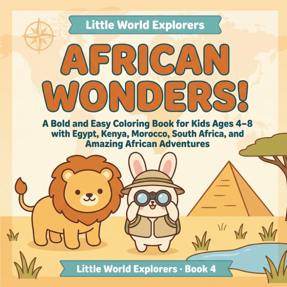 African Wonders!: A Bold and Easy Coloring Book for Kids Ages 4–8 with Egypt, Kenya, Morocco, South Africa, and Amazing African Adventures (Little World Explorers)