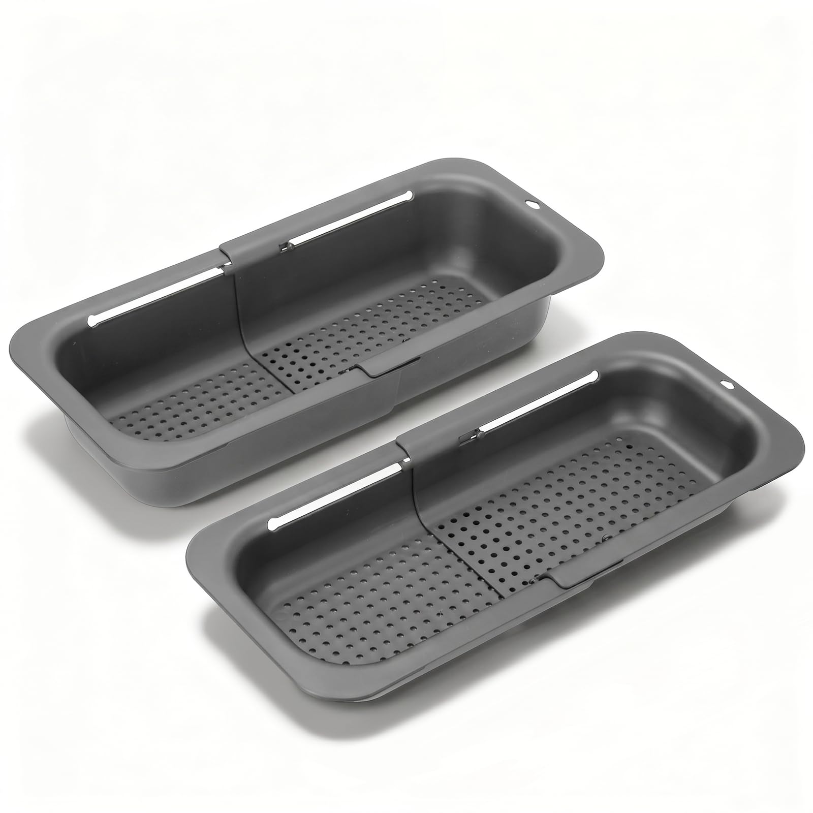 VINATO 2 Pieces Extendable Sink Drainer, Vegetable Drainer, Plastic Kitchen Sink Drainer, Collapsible Colander, Kitchen Sink Accessories for Draining and Rinsing Fruits and Vegetables (Grey)