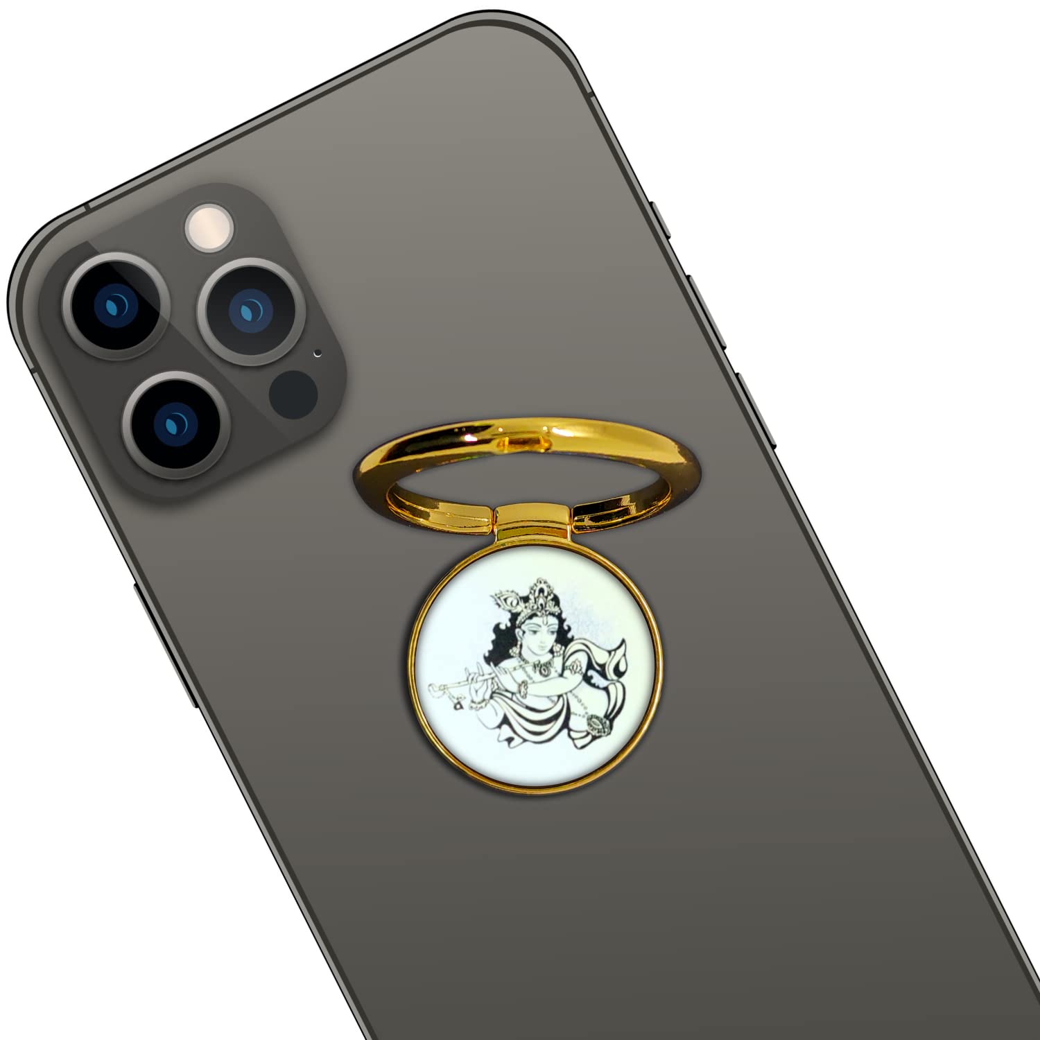 Swap-n-Snap Gold 360 Holo-Ring Mobile Phone Grip Holder with Changeable Logo - Lord Krsna Design