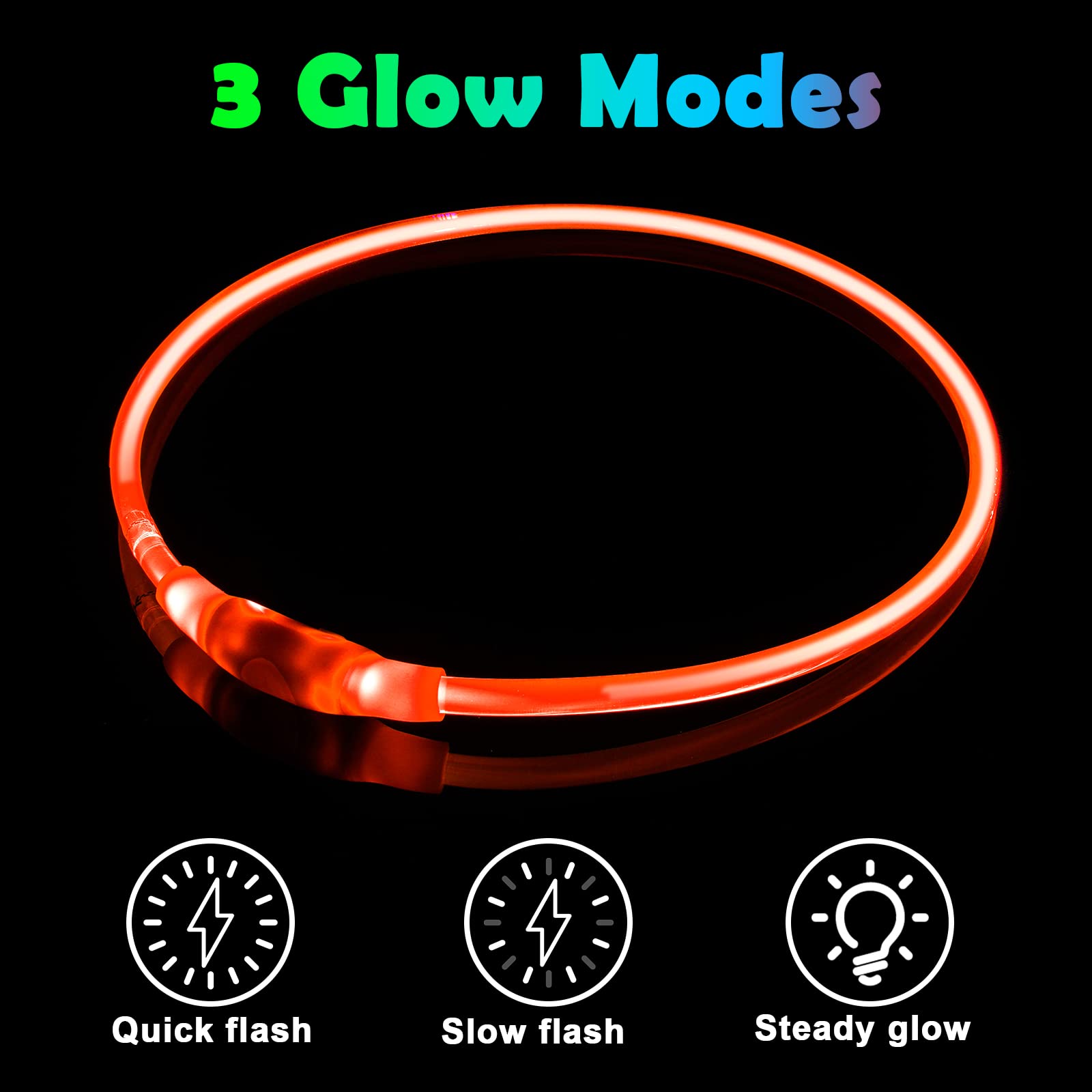 AUAUY Collare per Cani luminoso, Collare per Animali Domestico LED Ricaricabile USB, Impermeabile Tagliabile Collare Regolabile Adatto per Cani Gatti Taglia Piccola Media Grande（Rosso）