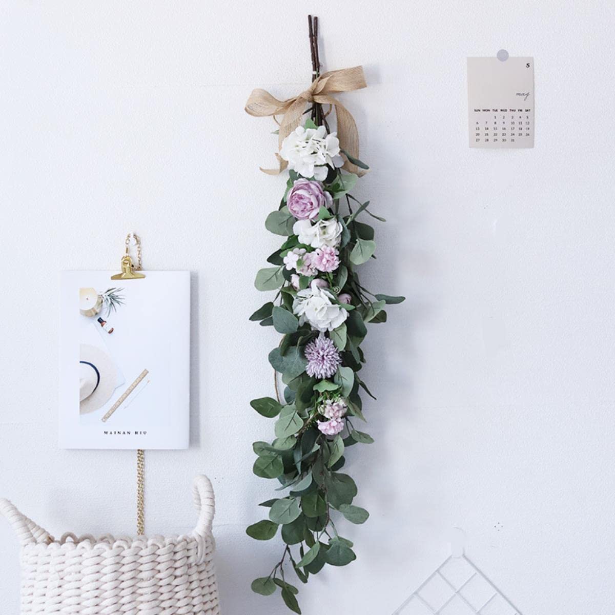 Artificiale verde eucalipto ghirlanda foglie vite foglia di seta finto rattan piante artificiali edera ghirlanda appeso a parete decorazioni di nozze-rosa chiaro