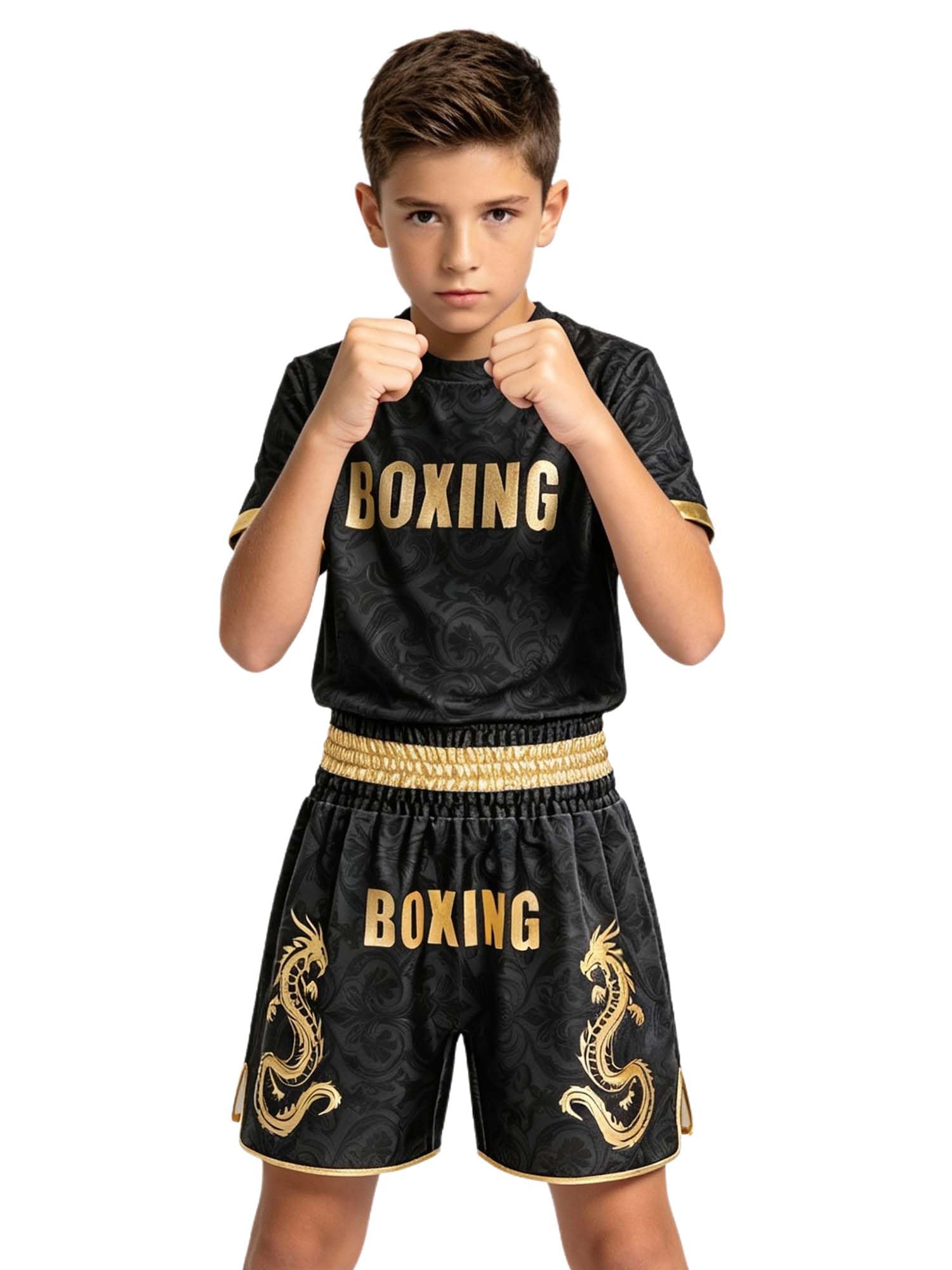 TTAO Bambina Uniforme Boxe Abbigliamento Bambino Sportivo Ragazzo T Shirt Nero 5-6 anni