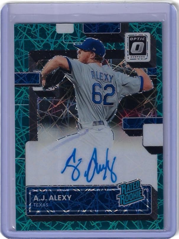 A.J. Alexy Autographed & Serial Numbered #40/49 Teal Velocity Prizm Rated Rookies Signatures Auto Special Insert Collectible Baseball Card - 2022 Panini Donruss Optic Baseball Card #RRS-AL (Rangers)