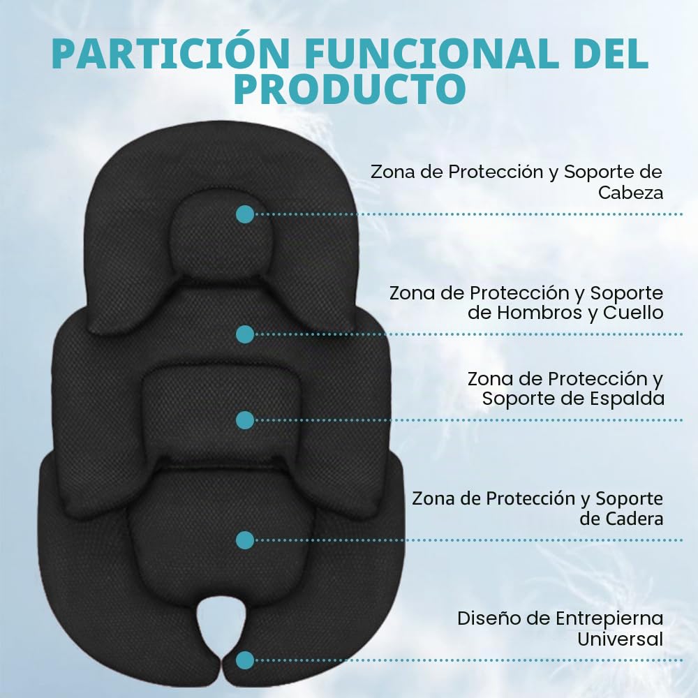 Reductor de asiento para bebé, asiento para recién nacido, cojín para asiento de coche, cojín para asiento de bebé, cojín para asiento de bebé, cojín suave para asiento de bebé, color negro