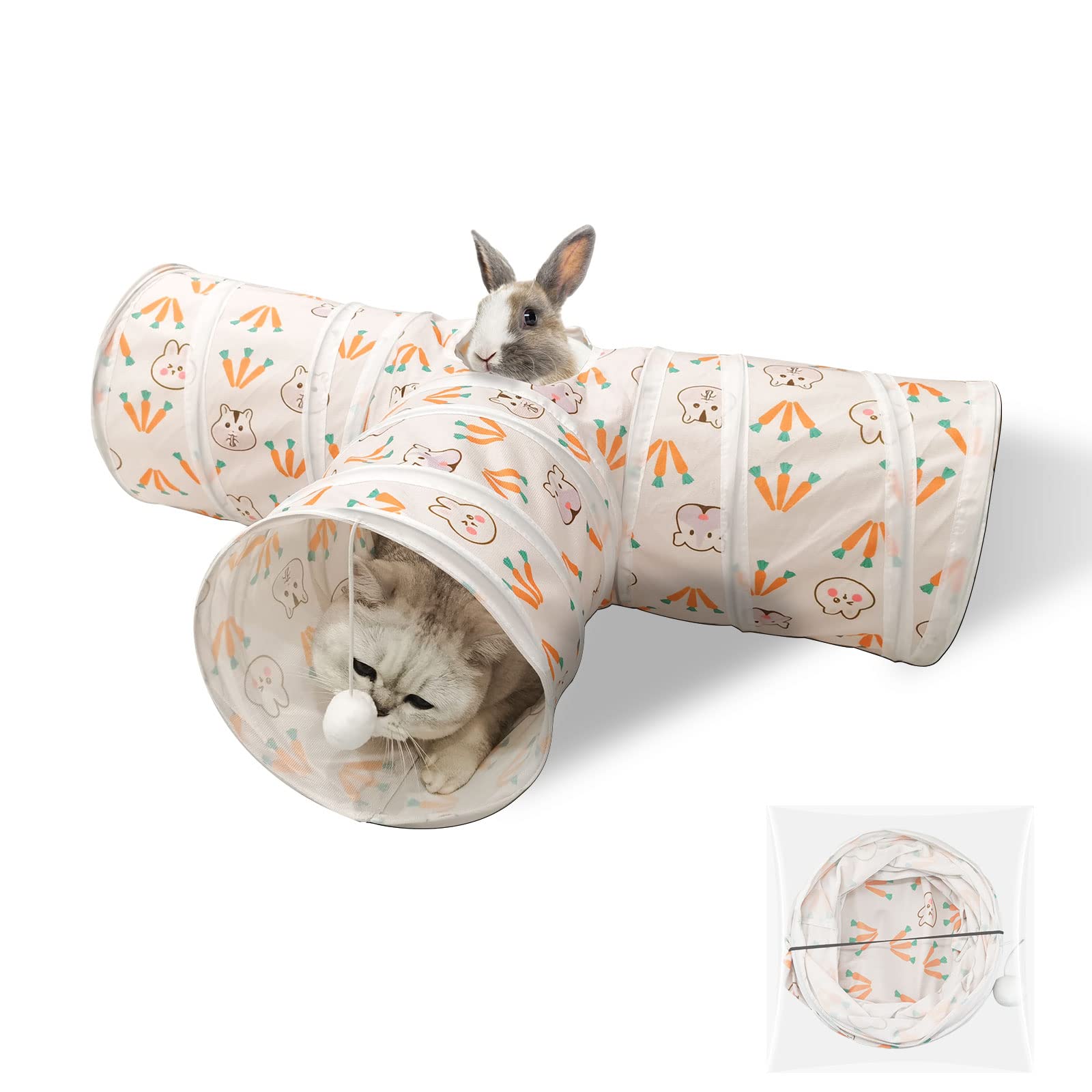 Andiker Túnel plegable para conejos, tubos, escondite de conejos de 3 vías, túnel de actividad para animales pequeños, túneles para gatos, conejillos de indias, gatitos (conejo)