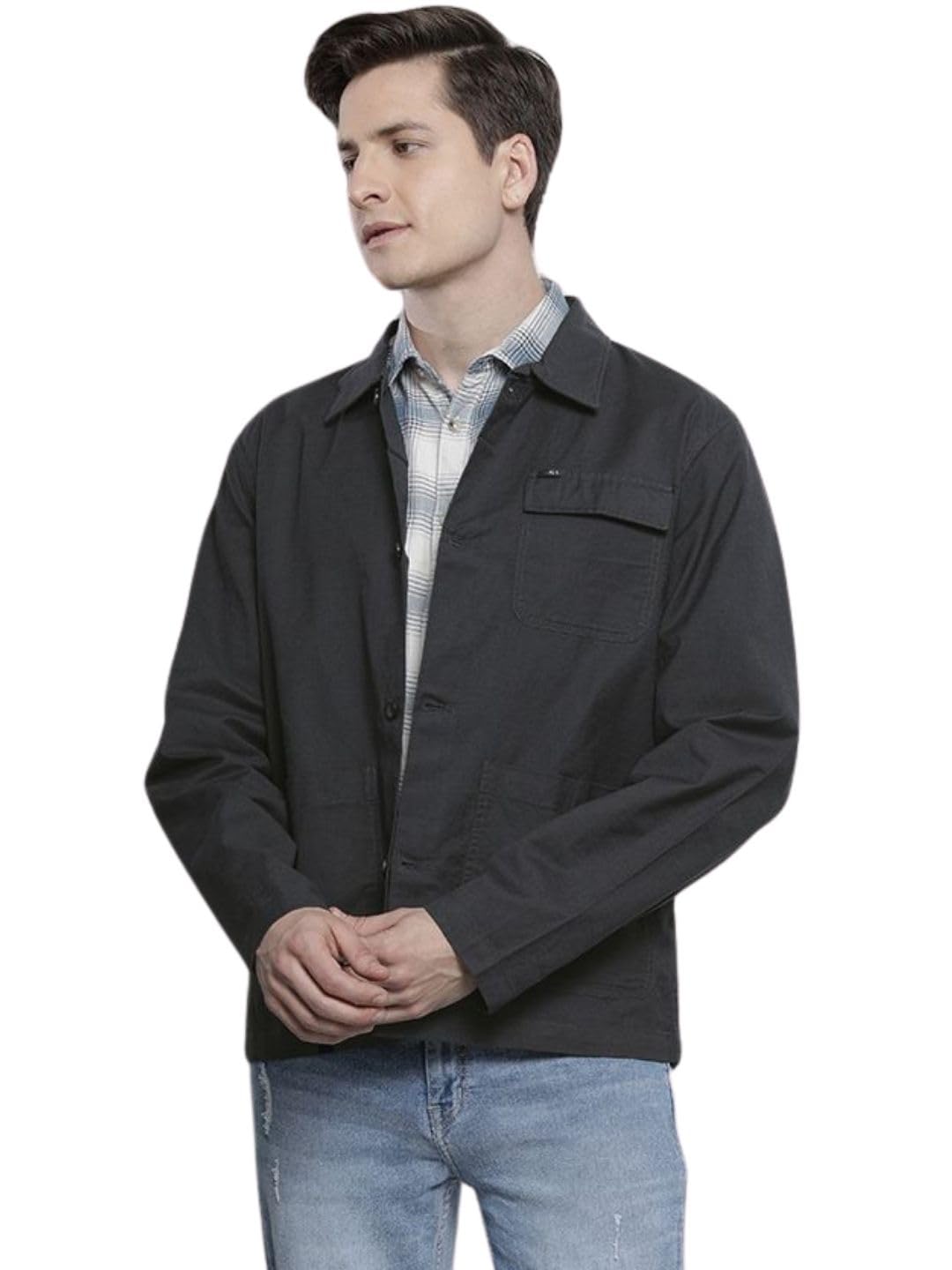 the indian garage co Men Cotton Slim Fit Solid Full Sleeves Cutaway Collar Street Wear Over Shirt-picture-14