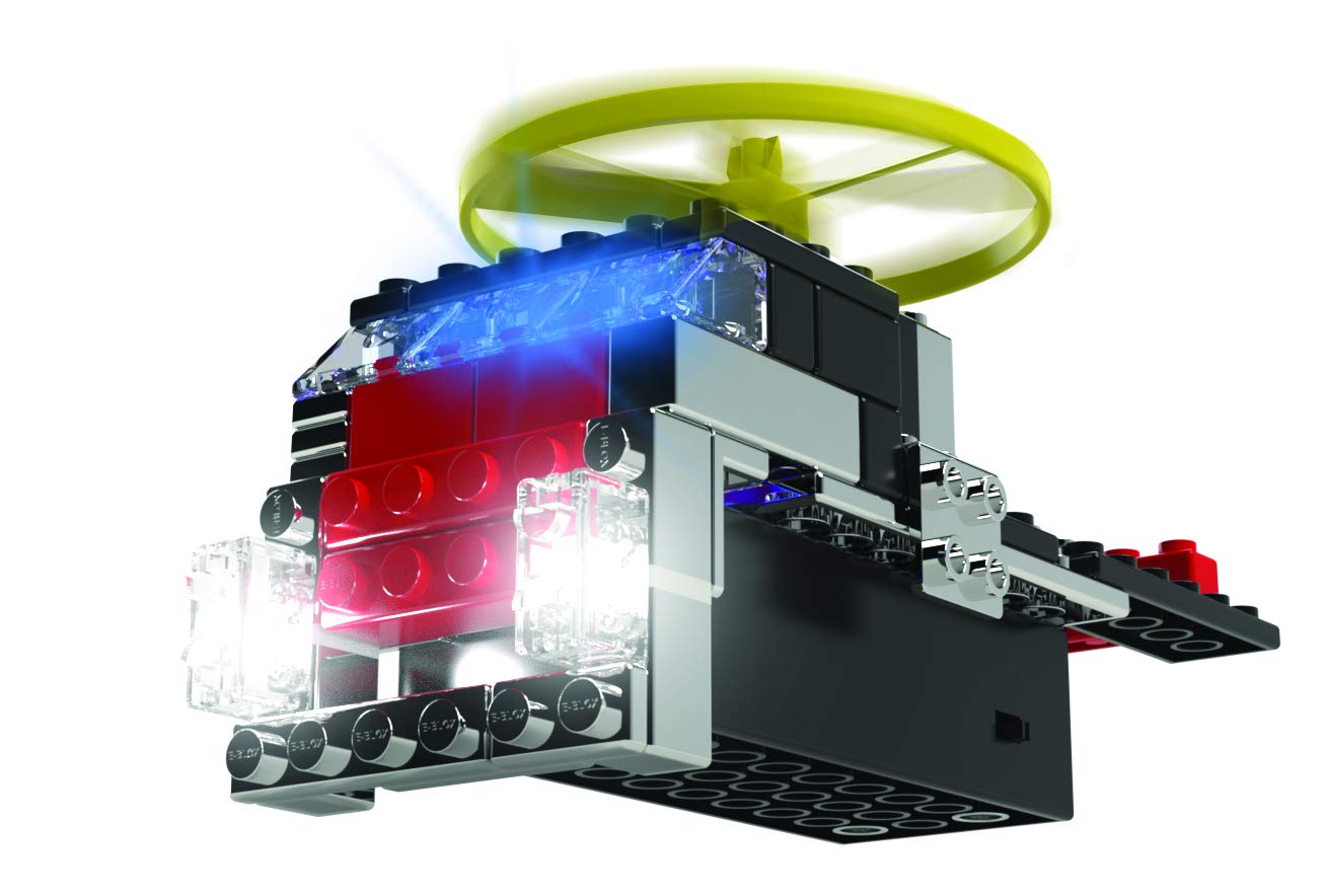 E-Blox Power Blox Light N' Flight 5-in-1 STEM Kit (58 Pieces), LED Light Up Building Blocks & Fan Launch Toy Set, Build 5 3D Structures, Great Science Project for Kids, Birthday Gift, Boys, Girls, 8+