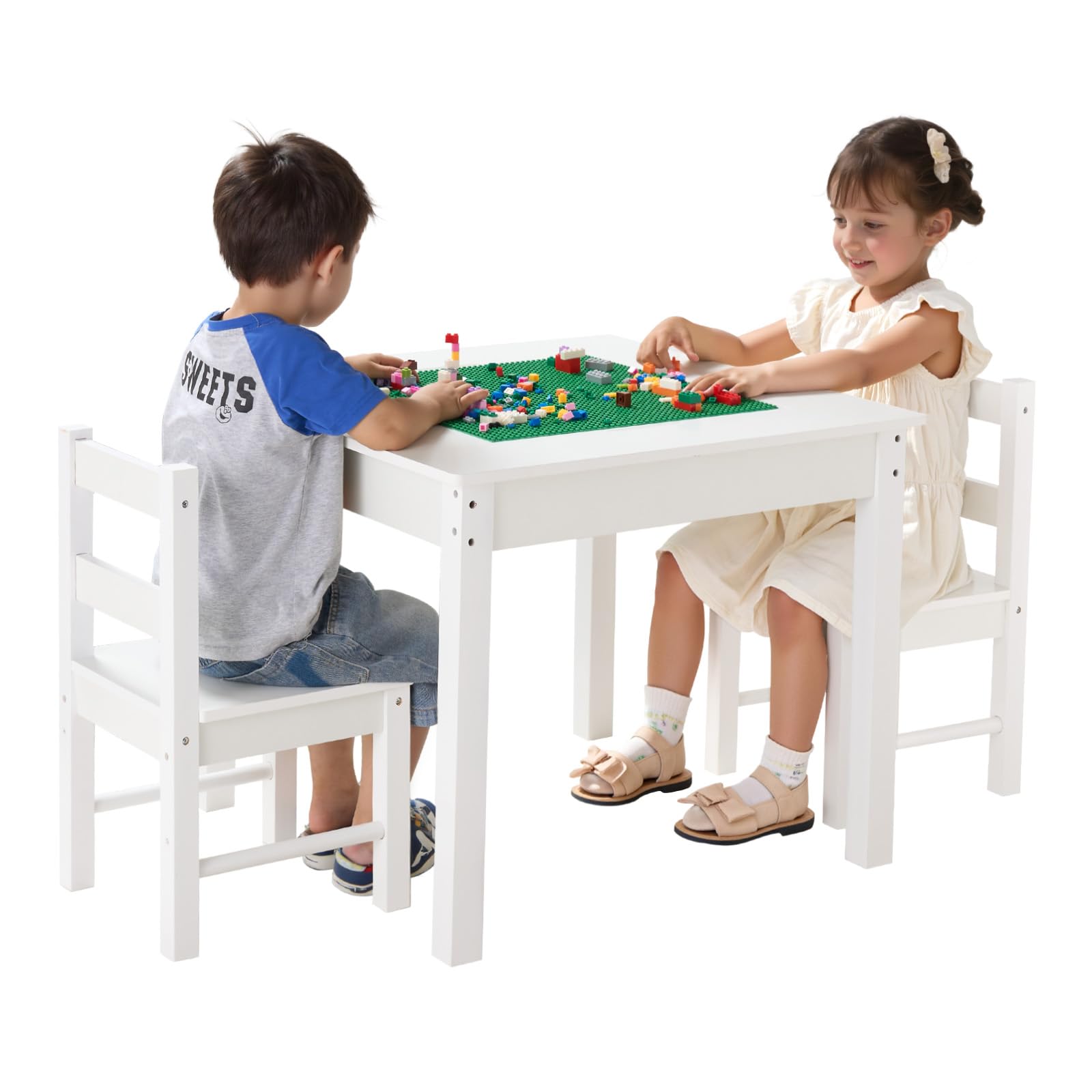 VEVOR Kids Activity Table and 2 Chairs Set, Building Blocks Double-Sided Tabletop, Toddler Table and Chair Set with Storage for Kids 3+ Years, Large