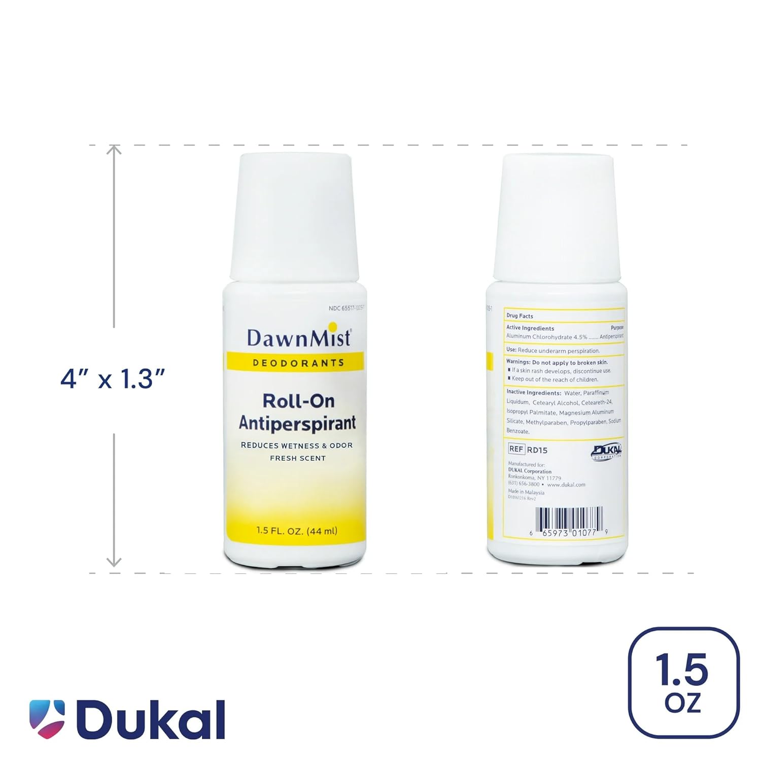 Dukal RD15 DawnMist Roll on Antiperspirant & Deodorant, Fresh Scent, Travel Size, 1.5oz, 20 pack - Image 3