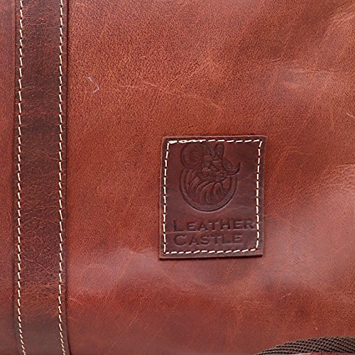 Leather Castle Genuine Vintage Men’s Duffel Sports Gym, Travel, Carry-on Luggage Bag, Hickory Brown