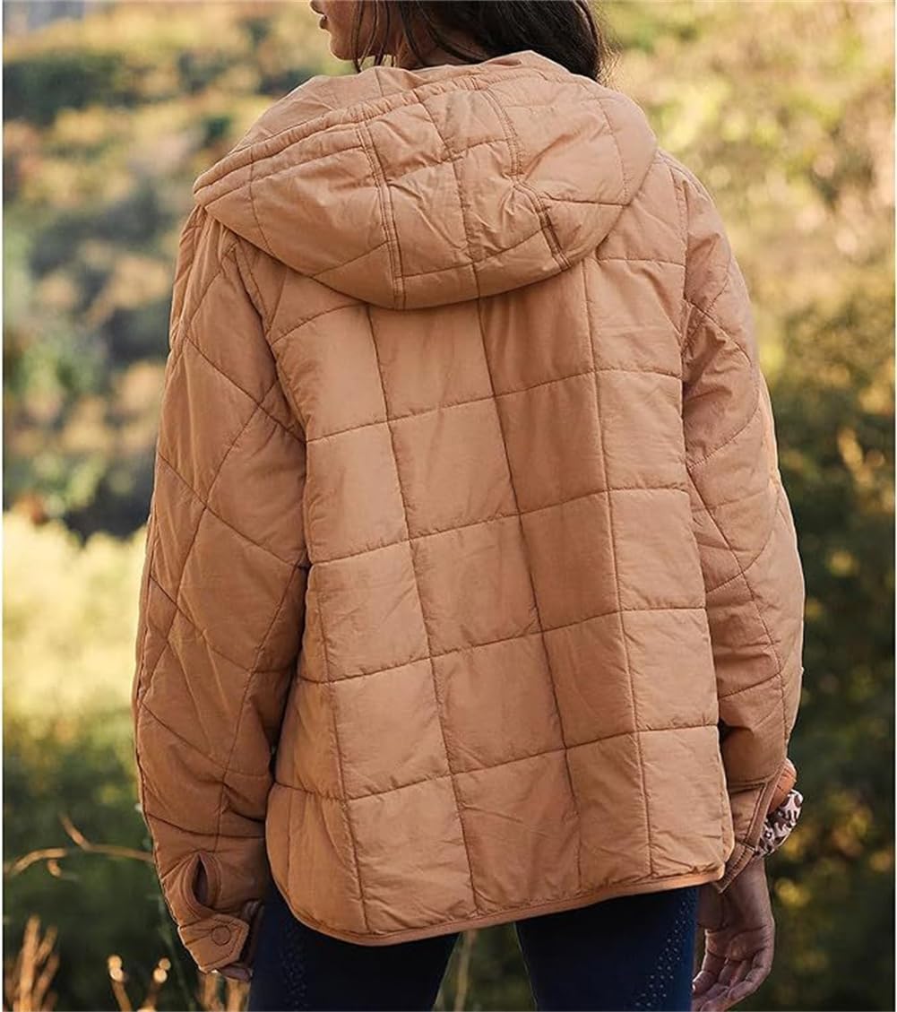 Doudoune matelassée légère pour femme - Pull d'hiver chaud surdimensionné à manches longues avec poches